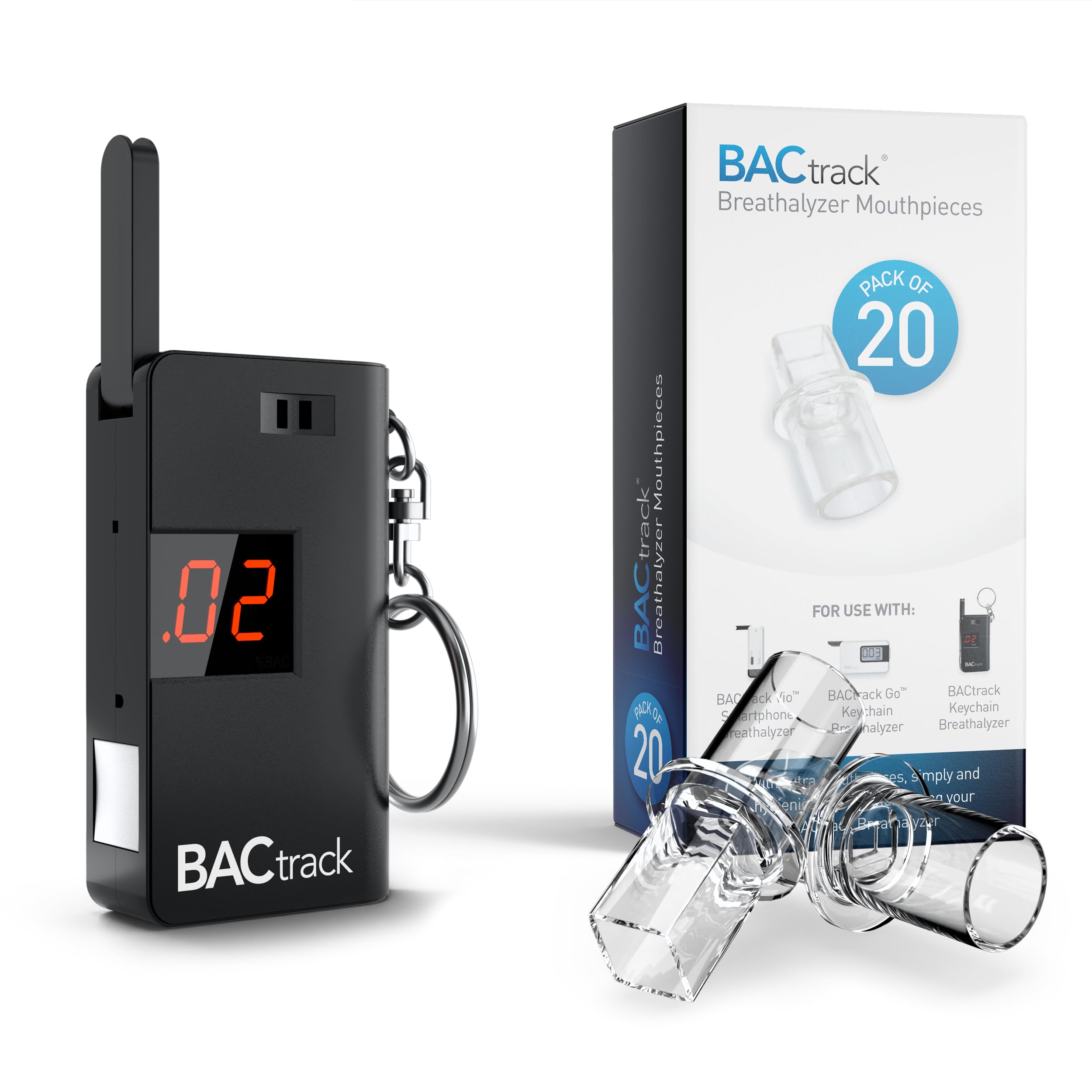 BACtrack Keychain Breathalyzer (Black) with 20 Mouthpieces - Portable Alcohol Breath Tester for Personal & Professional Use - Ideal for Parties, Events, and Workplace Safety