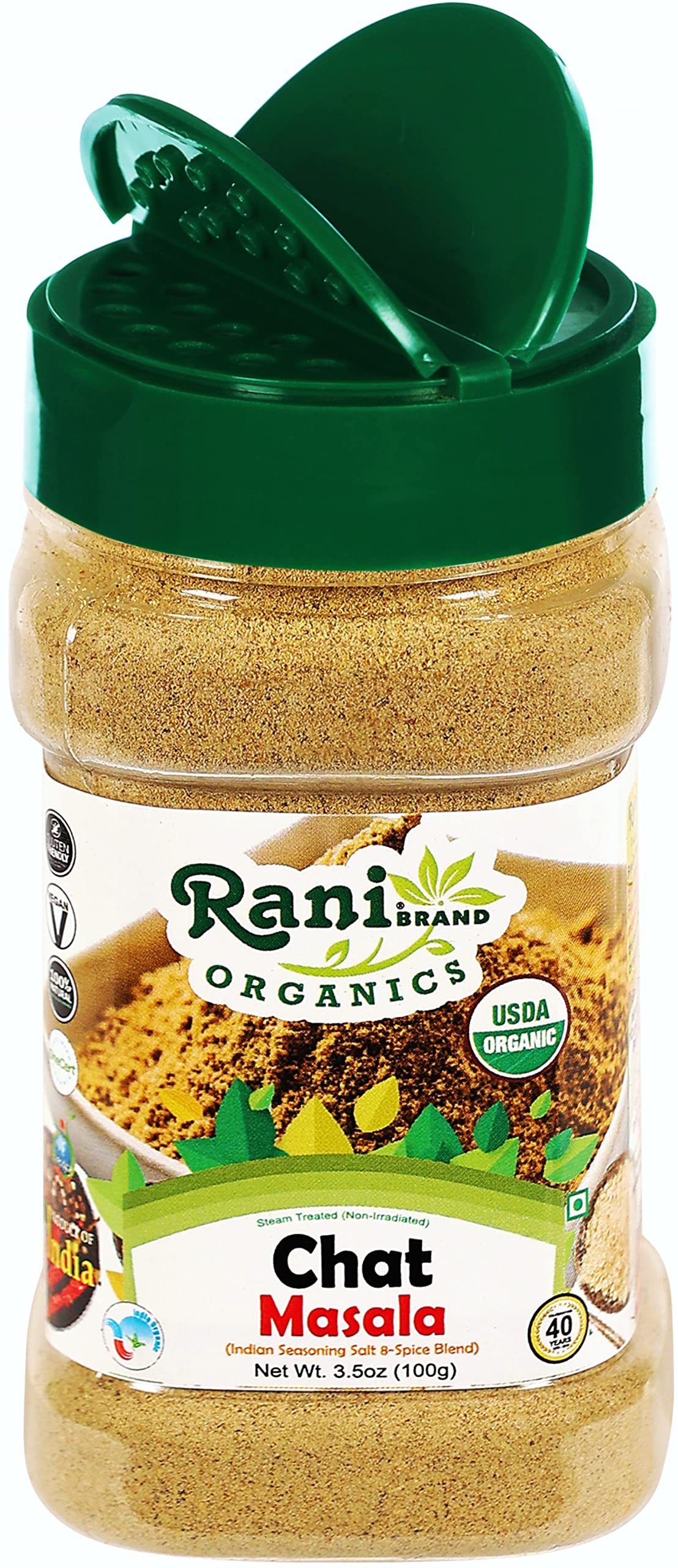 Organic Rani Chat Masala - Authentic Indian 8-Spice Seasoning Blend (3.5oz/100g) | All Natural, Vegan, Gluten-Free, Non-GMO | USDA Certified Organic | Perfect for Chaat, Fruits, Salads & Snacks