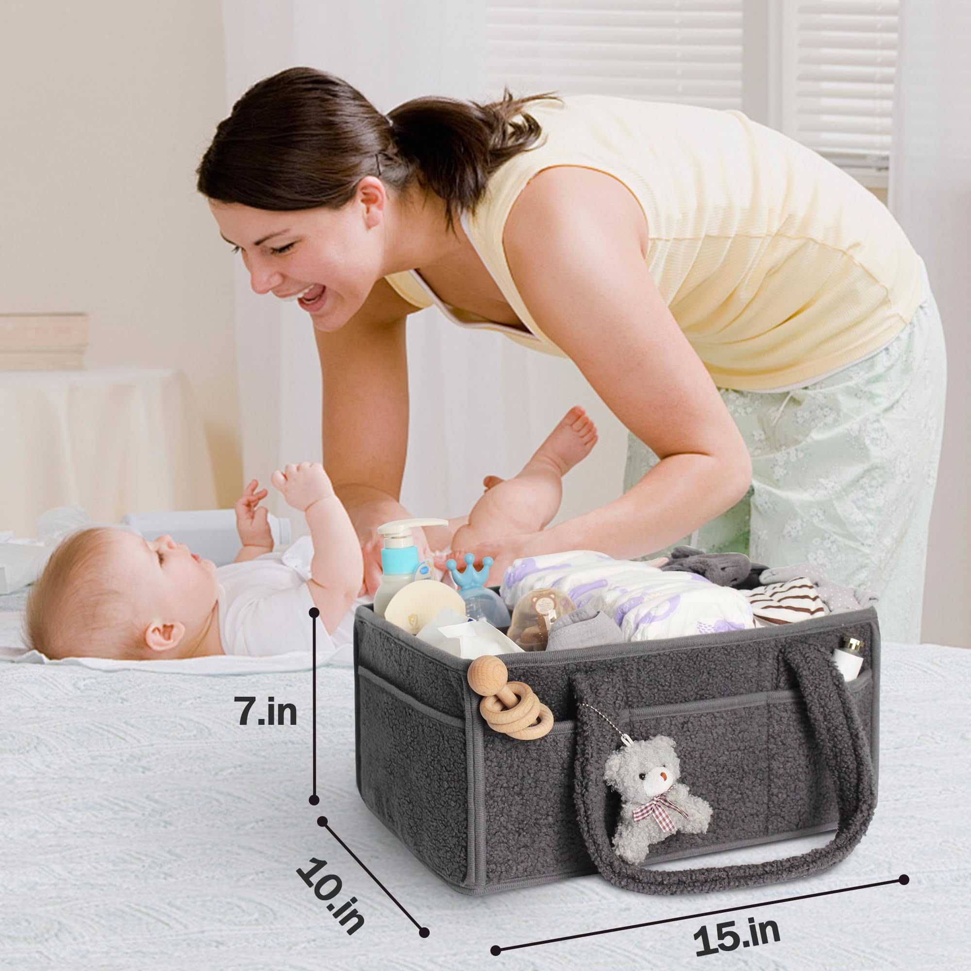 Baby Diaper Caddy Organizer - Portable Storage Basket for Diapers & Wipes | Nursery Changing Table & Car Organizer with Handle | Perfect for Home, Travel & On-the-Go Parents