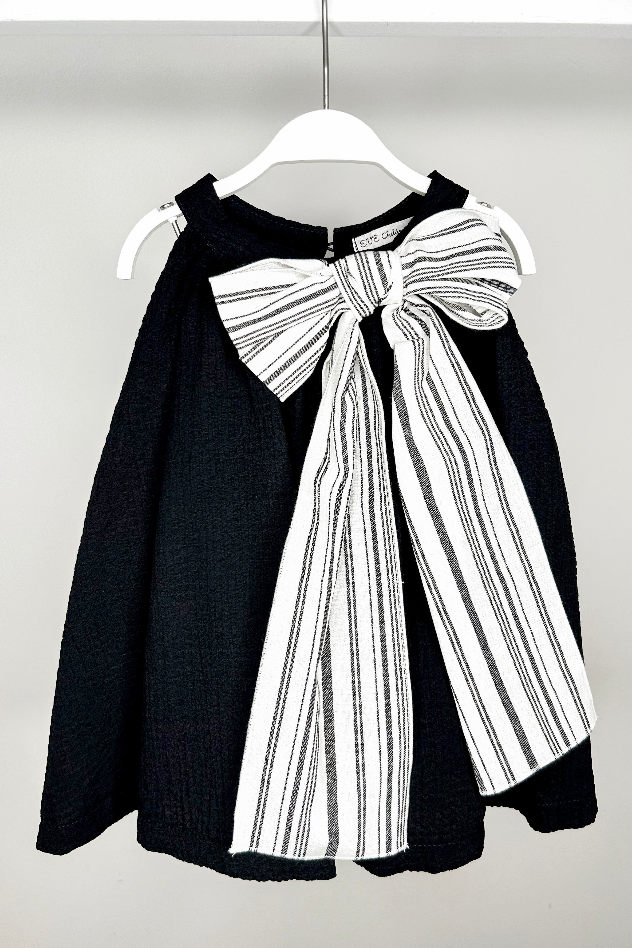 Verity Black Cheesecloth Stripe Bow Dress - Elegant Summer Party Outfit for Women | Perfect for Weddings, Cocktail Parties & Date Nights