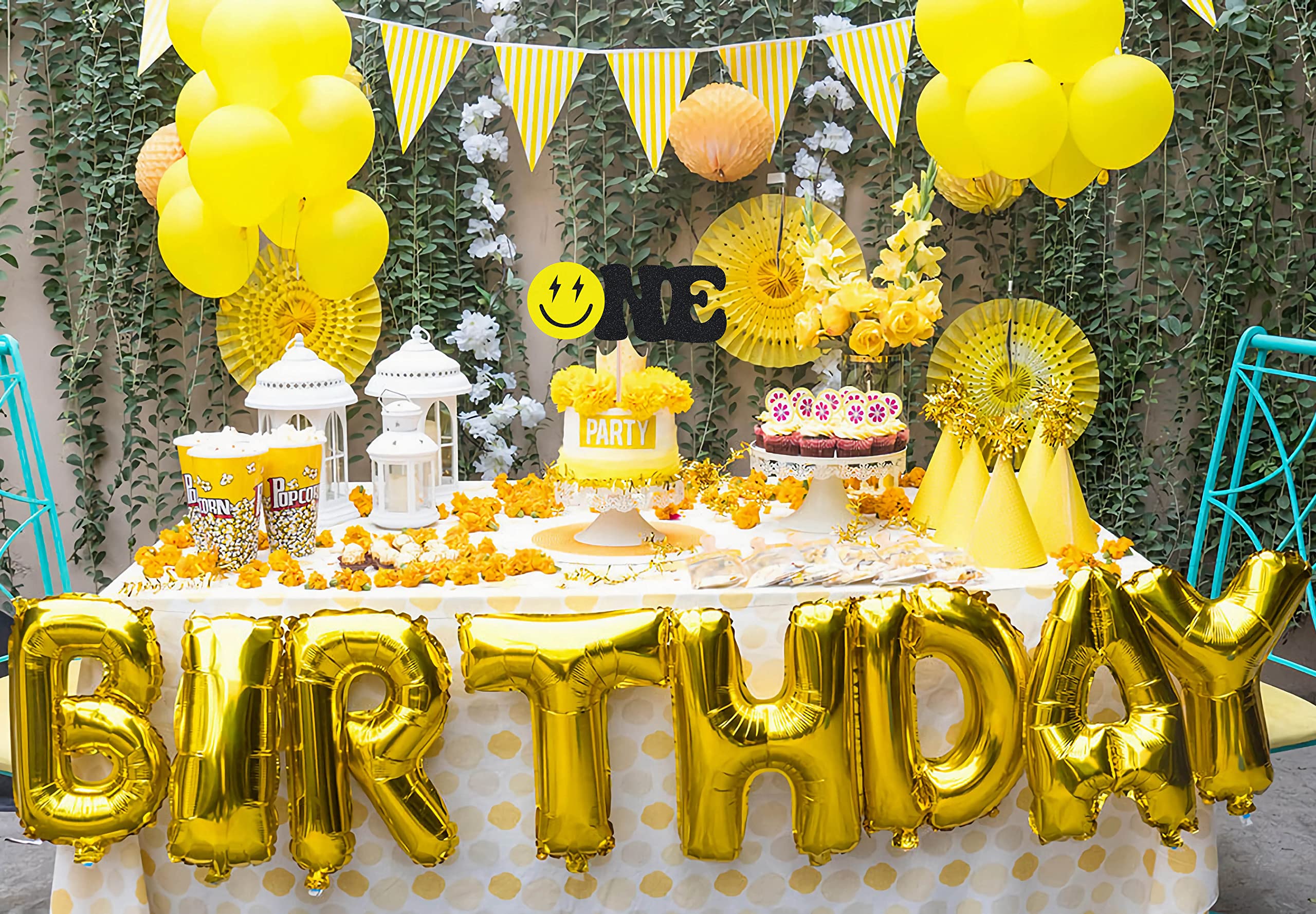 Happy Dude Cake Topper - Smiley Face Birthday Party Decorations - 1st Birthday Cake Decor for Baby Shower, Gender Reveal Party - Fun Photo Booth Props for Birthday Celebrations & Special Events