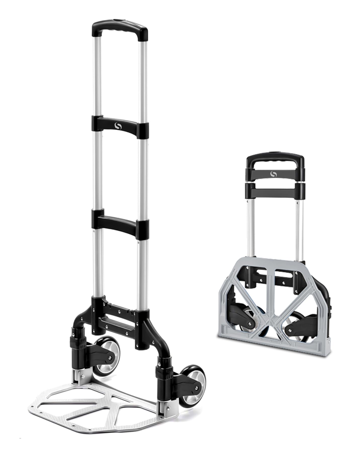 Foldable Aluminum Hand Truck with Wheels - Lightweight Portable Dolly Cart for Moving, Travel, Shopping & Office Use | Collapsible Luggage Trolley for Airport, Hotels & Home Utility