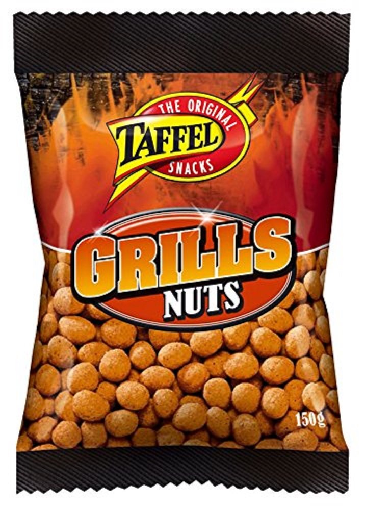 Taffel Grills Nuts - Original Finnish Candied Peanuts - Sweet & Crunchy Snack - 150g Bag - Perfect for Parties, Movie Nights & On-the-Go Snacking