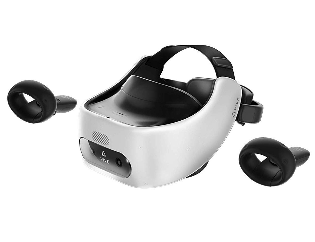 HTC Vive Pro Focus Plus 6DOF VR Headset - Almond White Bundle with Controllers, Face Cushion, QC 3.0 Charger & USB-C Cable | Wireless PC VR Gaming, Virtual Reality Training & Immersive Entertainment