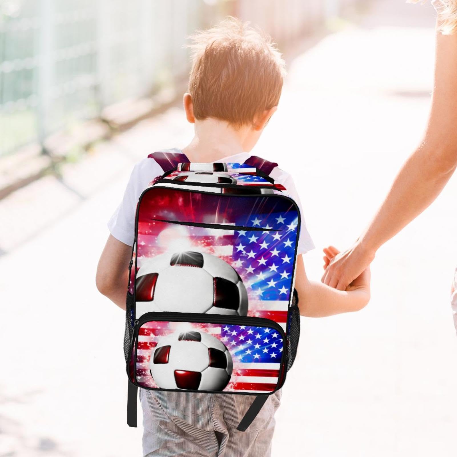 Stylish Travel Backpacks for Women & Men - Durable American Flag Design with Football Print - Perfect for School, Work, Gym & Outdoor Adventures