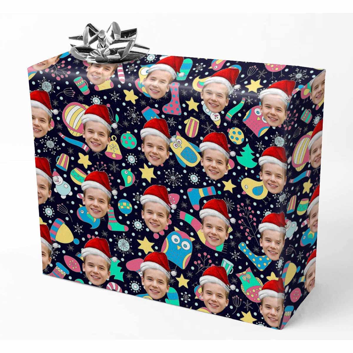 Custom Photo Wrapping Paper - Personalized Birds, Snowmen & Stars Design Gift Wrap for Christmas, Birthday (Dad, Mom) | Great for Holiday Presents, Party Favors & Special Occasions