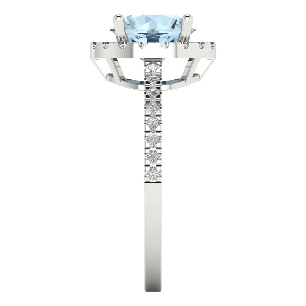 1.82ct Natural Sky Blue Topaz Solitaire Halo Ring in 14K White Gold - Designer Modern Statement Jewelry for Women | Perfect for Weddings, Anniversaries & Special Occasions