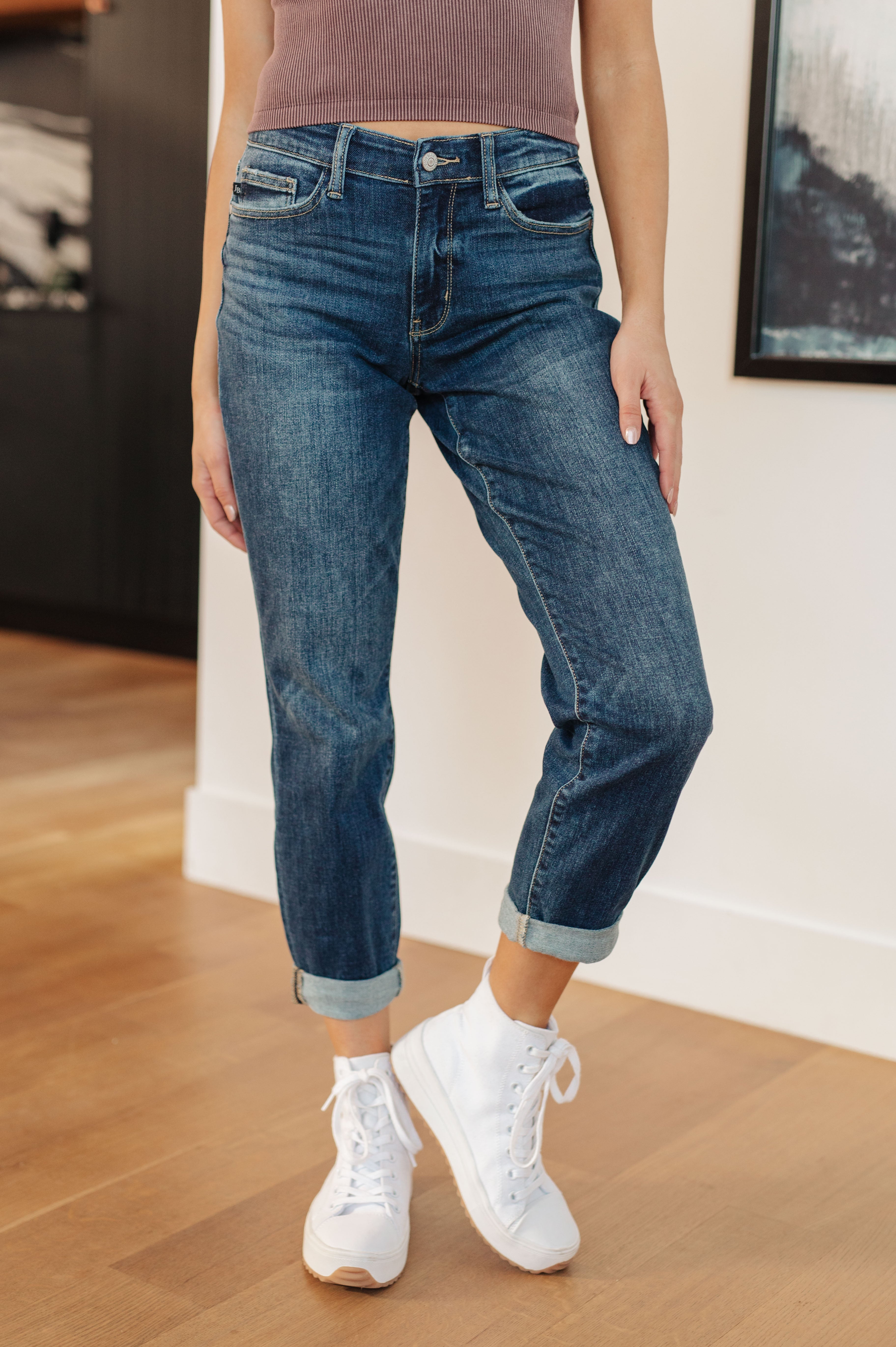 London Midrise Cuffed Boyfriend Jeans for Women - High Waist Relaxed Fit Denim Pants for Casual Outfits & Everyday Wear