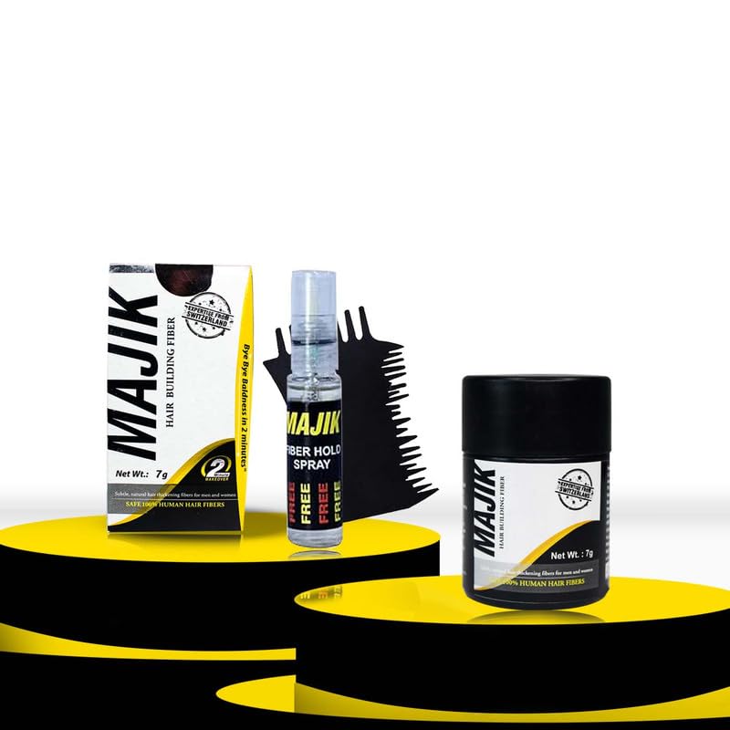 Majik 100% Human Hair Fiber for Men & Women - Natural Black, 7g (1 Pack) - Perfect for Hair Thickening & Styling, Instant Volume & Natural Look
