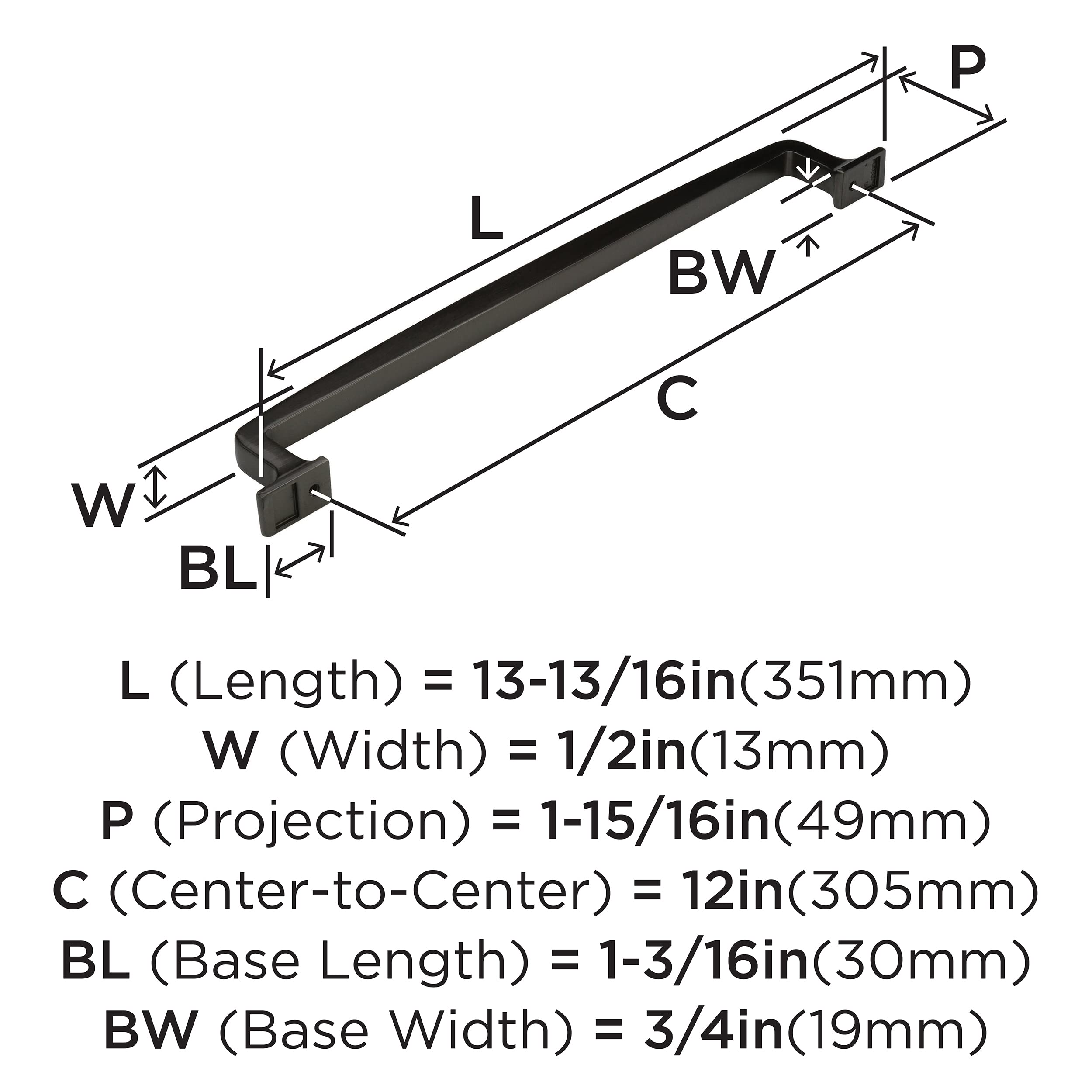Amerock 12 Inch (305mm) Center to Center Graphite Appliance Pull - 1 Pack - Drawer Handle & Cabinet Hardware for Kitchen, Bathroom & Furniture (Westerly Collection)