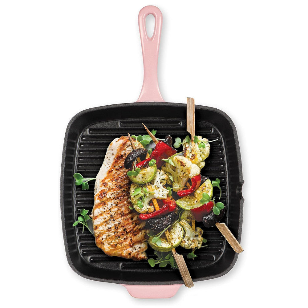 Cuisinart CI30 23HRPKC Cast Iron Square Grill Pan - Rosy Pink | Pre-Seasoned, Heavy Duty & Non-Stick | Perfect for Indoor/Outdoor Grilling, Steaks, Burgers & Vegetables