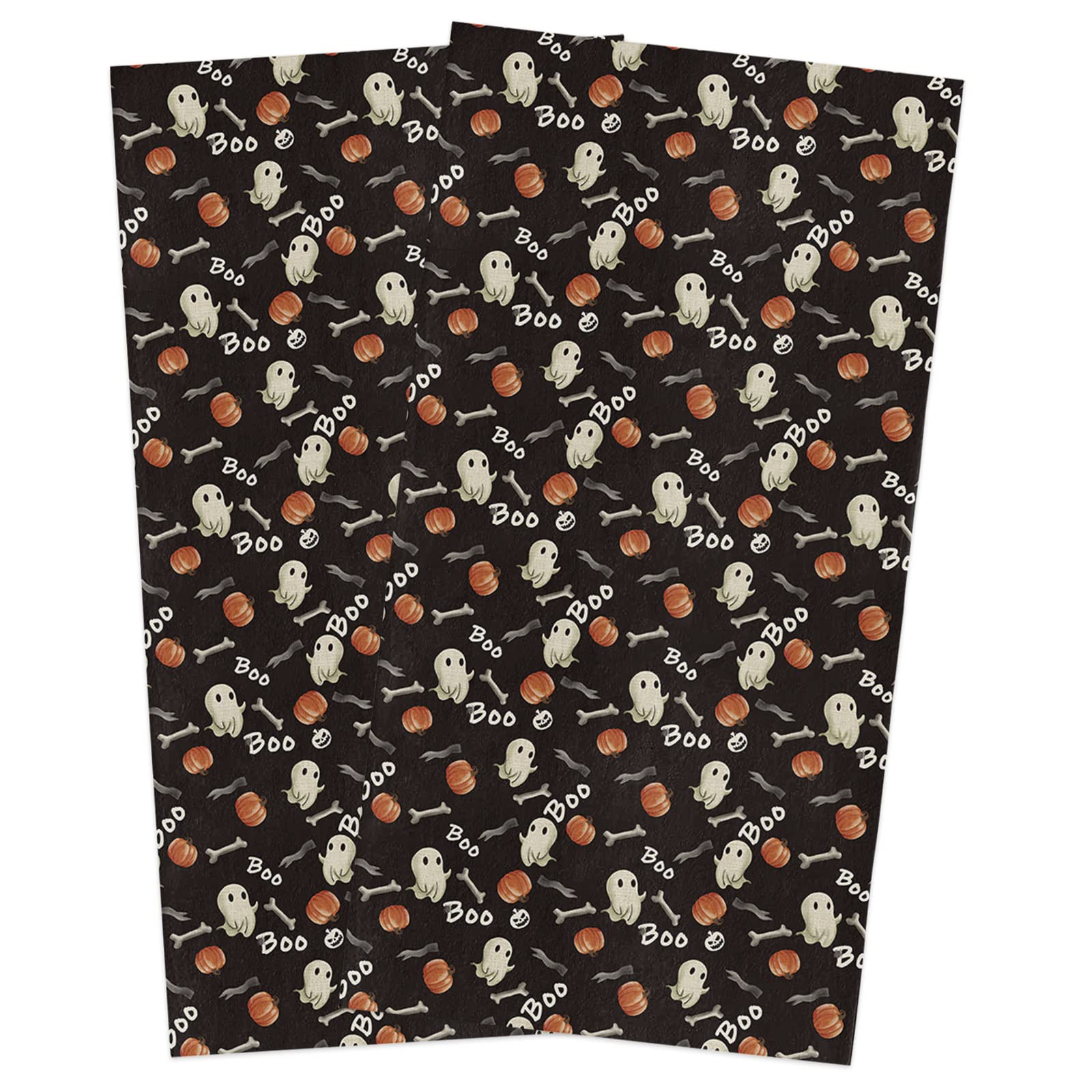 ZFUNCING 2-Pack Halloween Ghostly Bones Pumpkin Kitchen Towels - Soft, Absorbent & Reusable Dish Cloths for Dishes, Tea Bar & Hand Drying | Perfect for Halloween Decor, Kitchen Cleaning & Holiday Gifts