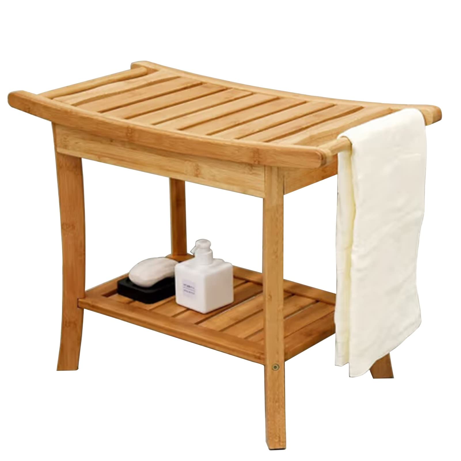 Waterproof Bamboo Shower Stool with Storage Shelf - Spa Bench Wood Seat & Foot Rest for Shower, Bathroom - Ideal for Seniors, Elderly & Disabled - Perfect for Relaxing Spa Days, Bathroom Organization & Accessibility Needs