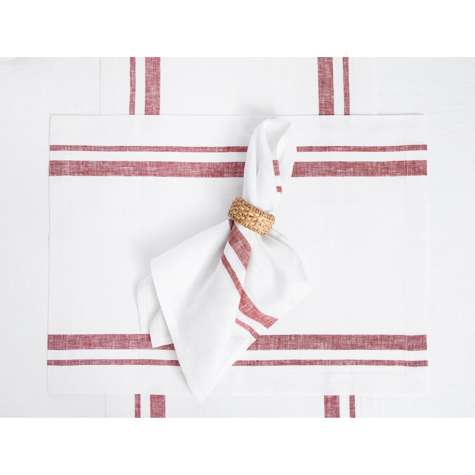 French Striped Placemats Set of 6 - Waterproof Woven Table Mats for Dining & Kitchen Decor - Perfect for Dinner Parties, Holiday Tablescapes & Home Styling