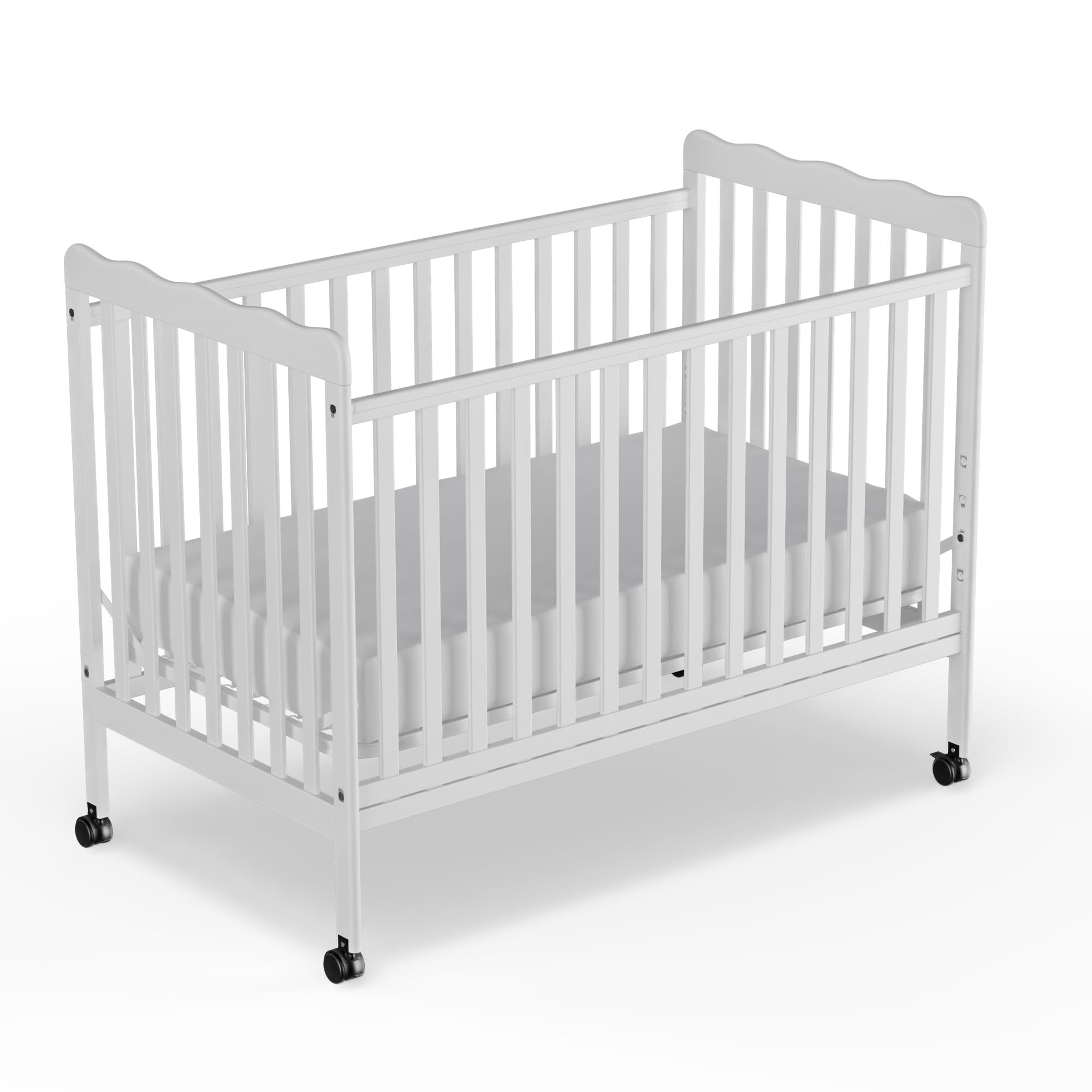Convertible Baby Crib 3-in-1 Wooden Toddler Bed with Locking Wheels | Full Size Nursery Furniture | Non-Toxic White Finish | Perfect for Newborns, Infants & Growing Toddlers | Safe Sleeping Solution for Daycare & Home Nursery
