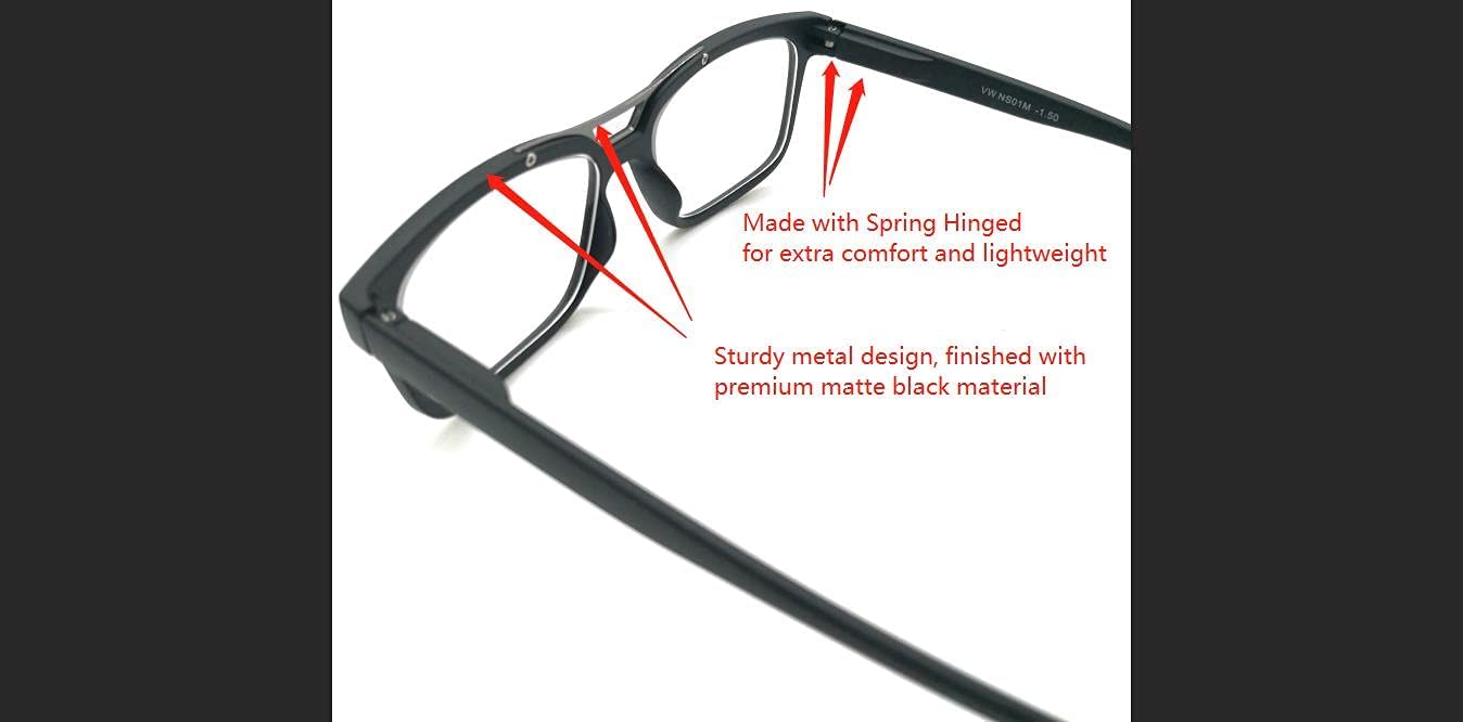 Myopia Glasses for Men & Women - 2 Pairs Rectangular Square Nearsighted Glasses for Distance Driving | Perfect for Night Driving, Watching TV & Computer Work