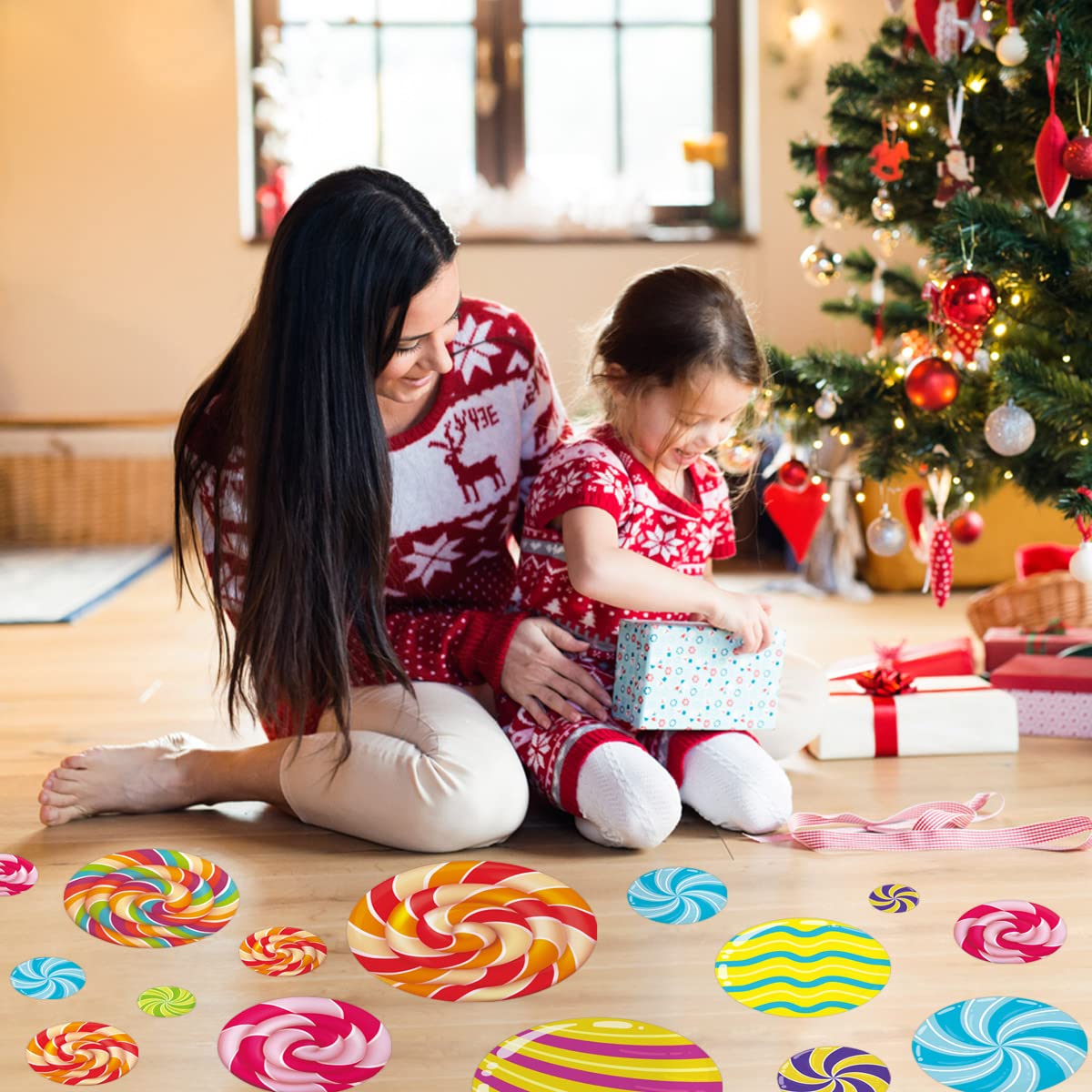 Christmas Peppermint Floor Decals - 36Pcs Self-Adhesive Round Stickers for Holiday Candy Party Decorations | Perfect for Home, Office & Classroom Festive Decor