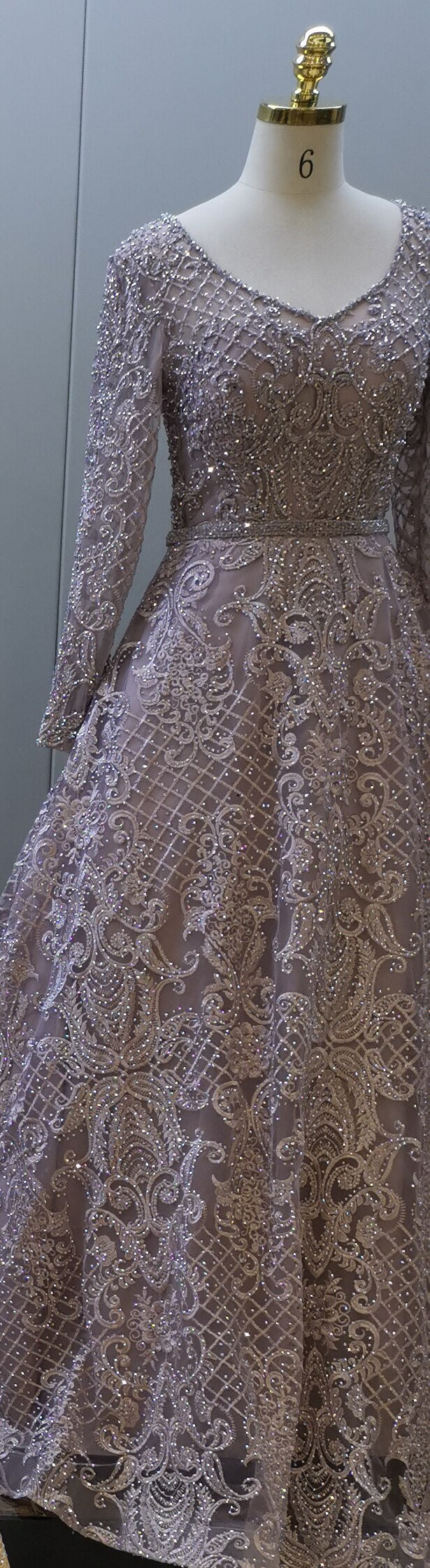 Elegant Grey Muslim Lace Beaded Evening Gown for Women - Long A-Line Luxury Party Dress 2025 (LA71472) | Perfect for Weddings, Galas & Formal Events