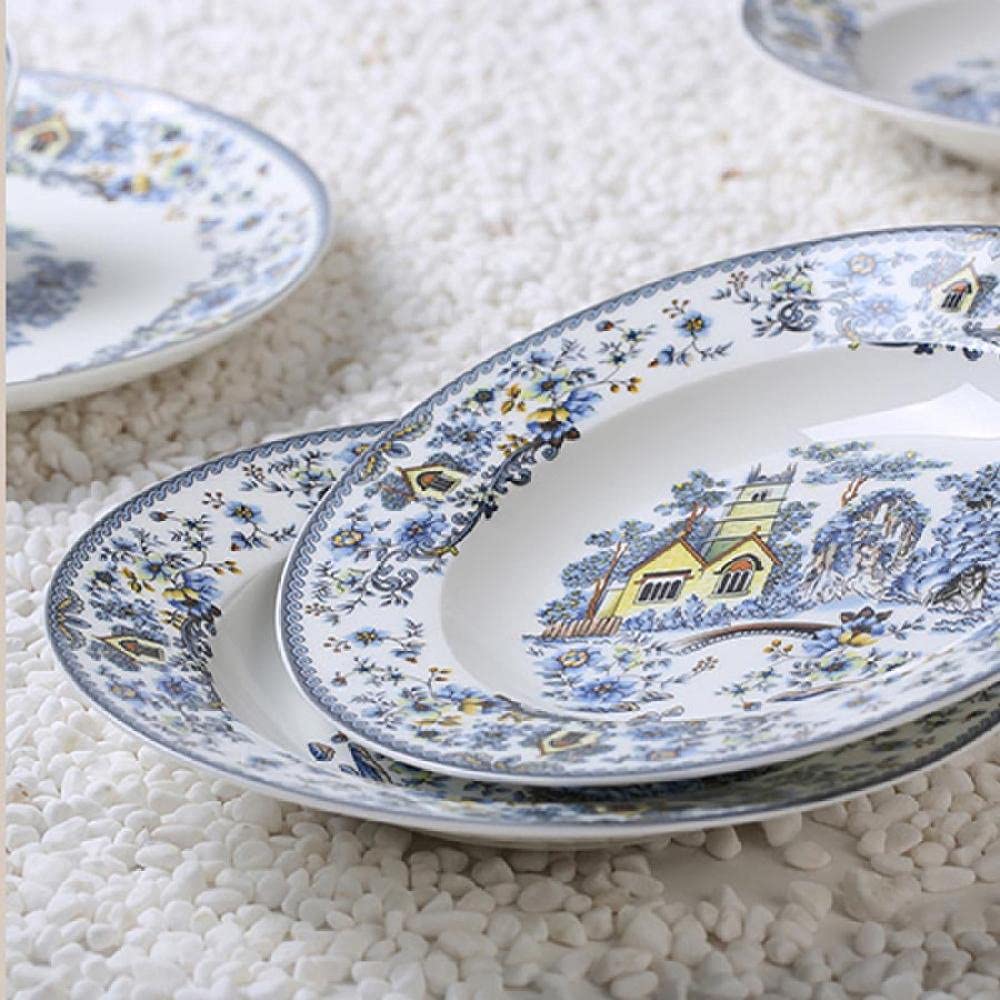 60-Piece Jingdezhen Porcelain Dinnerware Set - Ceramic Rice Bowls, Salad Plates, Noodle Dishes & Serving Bowls for Asian Cuisine, Family Dining & Restaurant Use
