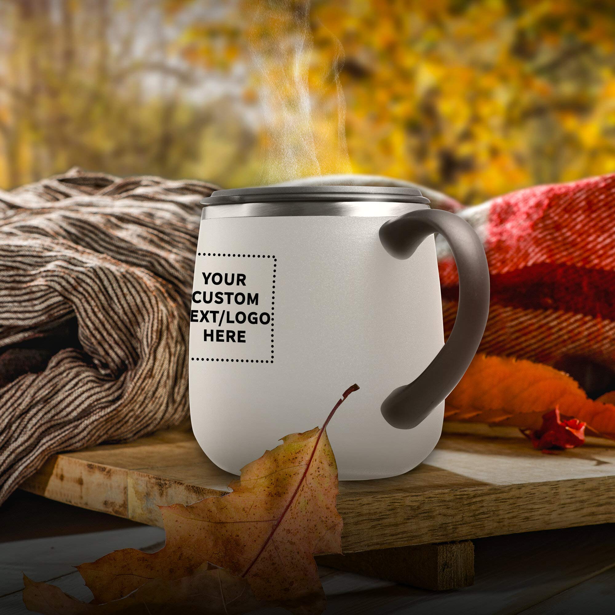 Personalized 11 oz Stainless Steel Coffee Mugs with Lid - 6 Pack Custom Text & Logo - White - Perfect for Office Gifts, Corporate Events & Travel Commuter Cups