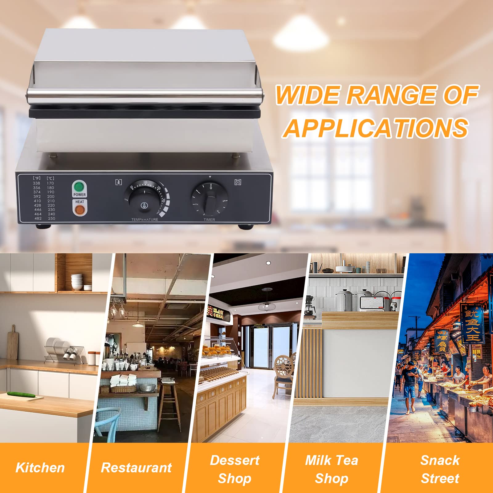 Commercial Electric Hot Dog & Waffle Maker Machine - 4 Nonstick Plates, 1600W 110V Stainless Steel Waffle Iron for Bakery, Dessert Shop, Mall, Restaurant & Home Use - Perfect for Breakfast, Snacks, Party Events and Food Business