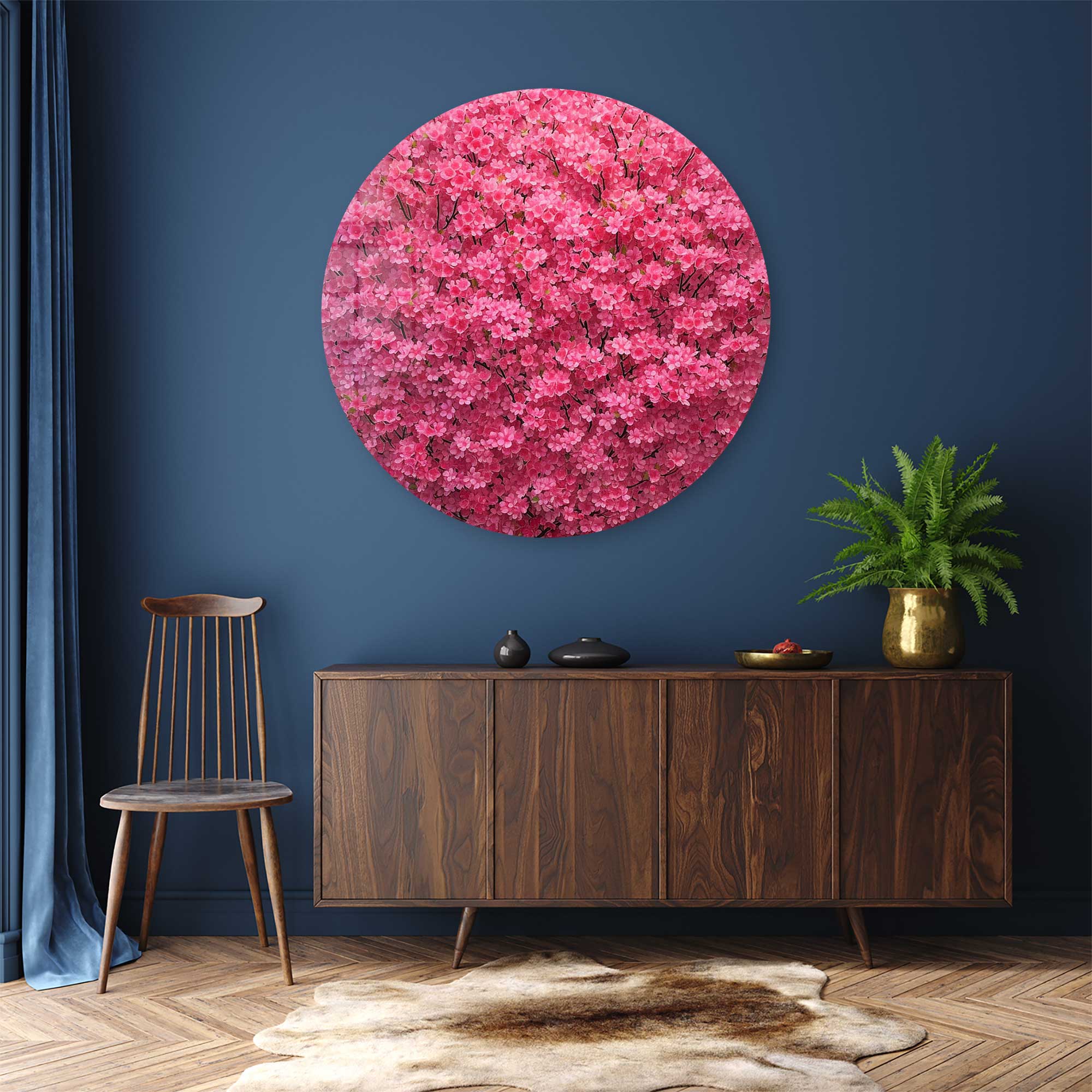 Pinky Tree Rounded Glass Wall Art - Modern Home Decor for Living Room, Bedroom & Office - Shatterproof & Stylish