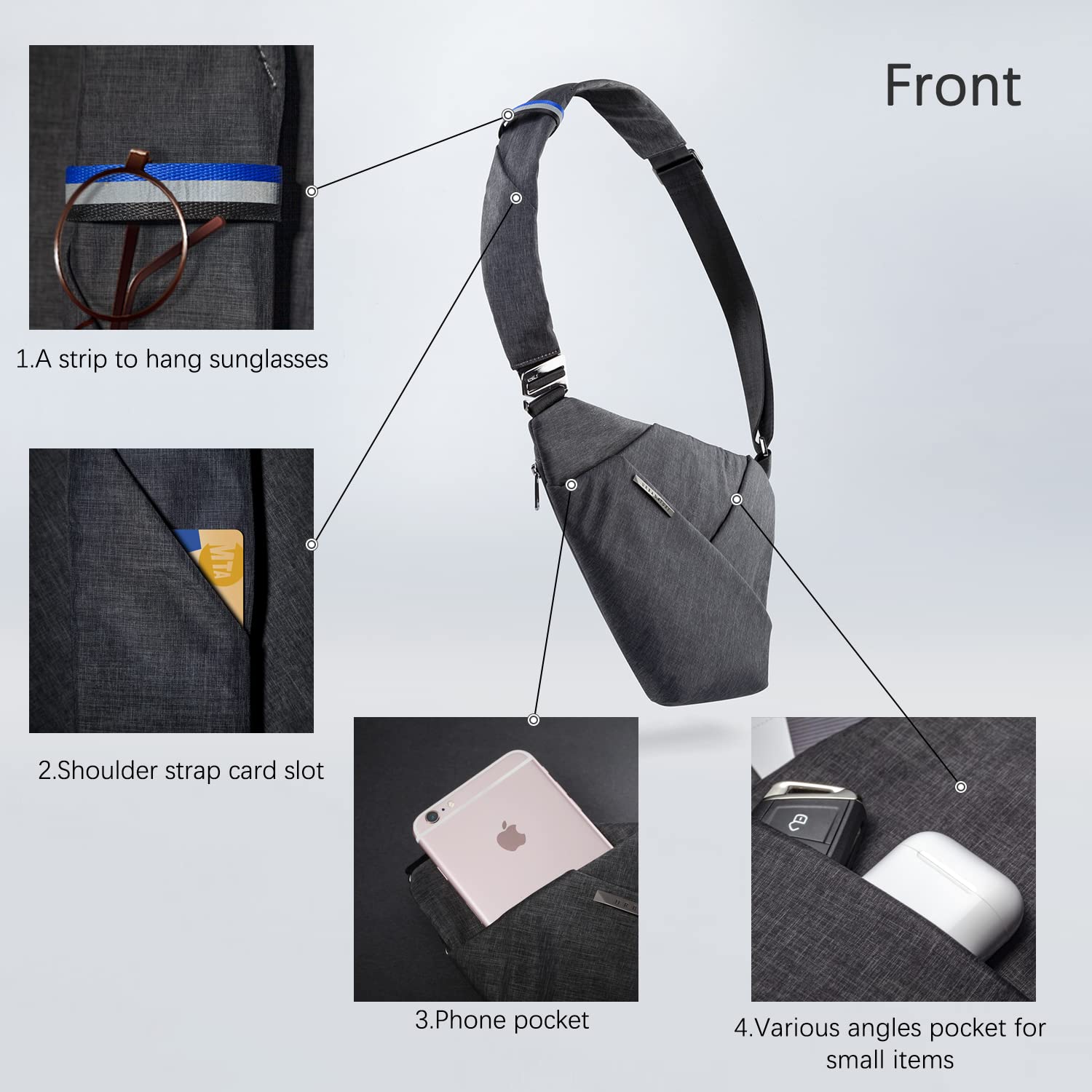 NIID D1 Men's Crossbody Sling Bag - Lightweight Chest Pack & Shoulder Backpack for Travel, Hiking, Work & Daily Use - Sleek Casual Daypack (Dark Gray, Right Hand) - Perfect for Commuting, Outdoor Adventures & Urban Exploration