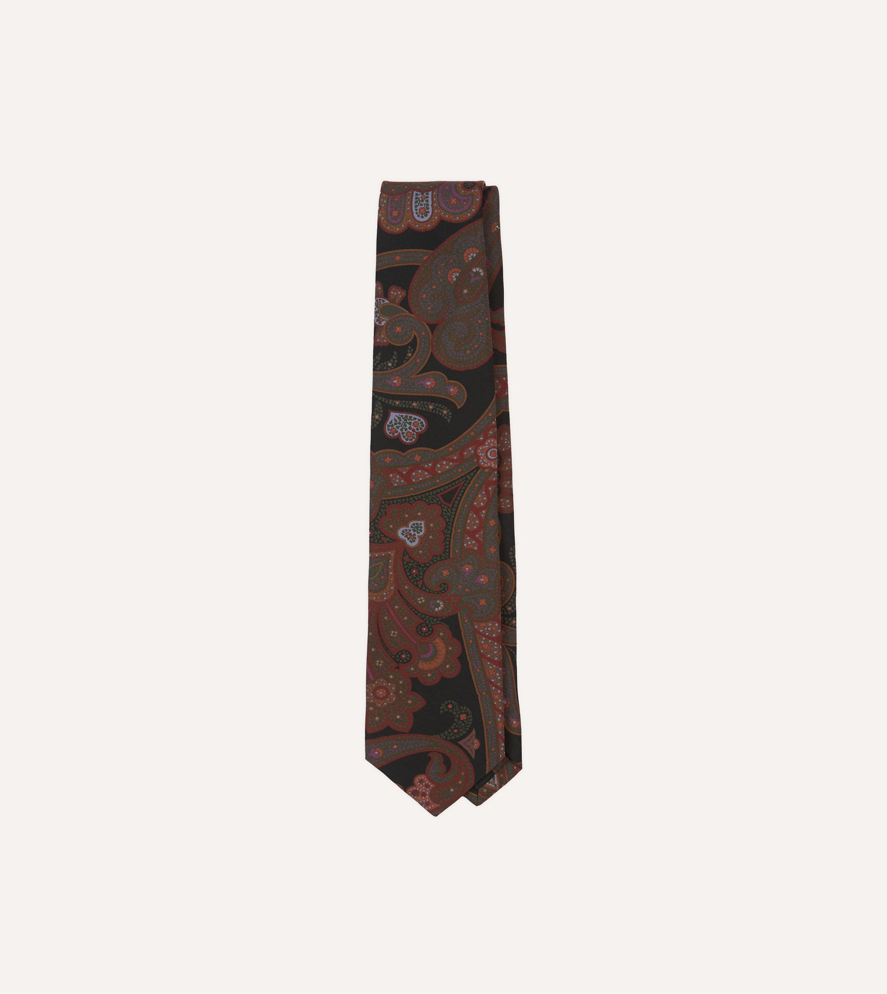 Premium Black Large Paisley Print Madder Silk Necktie - Elegant Self-Tipped Design for Business, Weddings & Formal Occasions