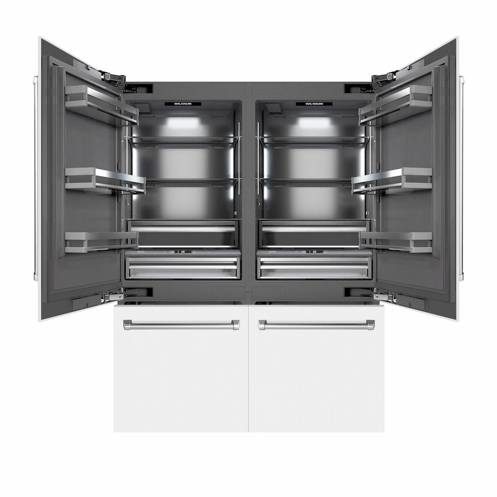 ZLINE 60 Inch 32.2 cu ft French Door Built-In Bottom Freezer Refrigerator with Water Dispenser & Ice Maker - White Matte Exterior & Graphite Gray Interior (GRBIV WM 60) | Perfect for Modern Kitchens & Open Concept Homes