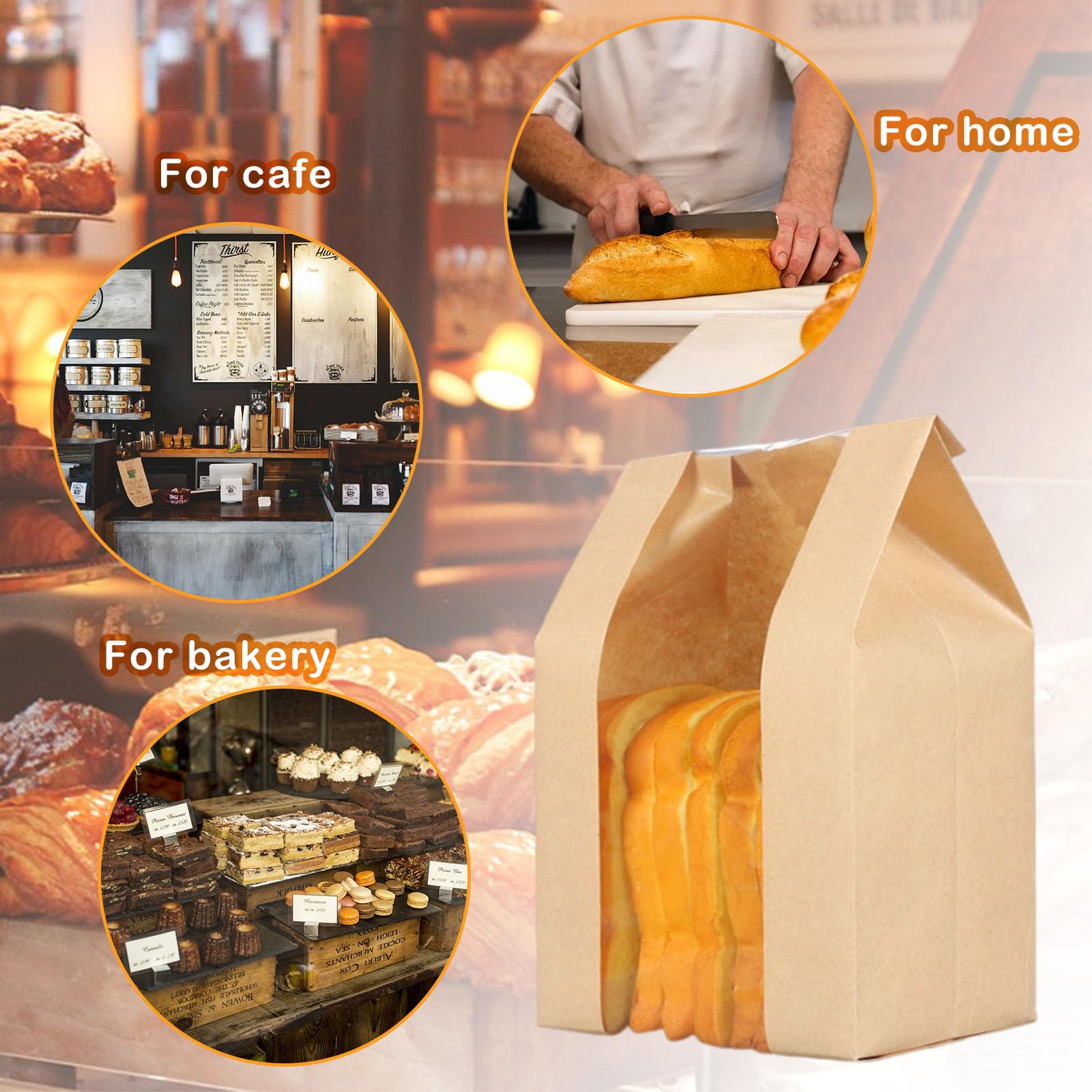 90 Pack Bakery Bags with Window - 13.7 x 8.2 x 3.5 Inch Kraft Paper Bread Bags with Stickers for Homemade Sourdough, Cookies & Baked Goods | Perfect for Artisan Bakeries, Farmers Markets & Gift Packaging