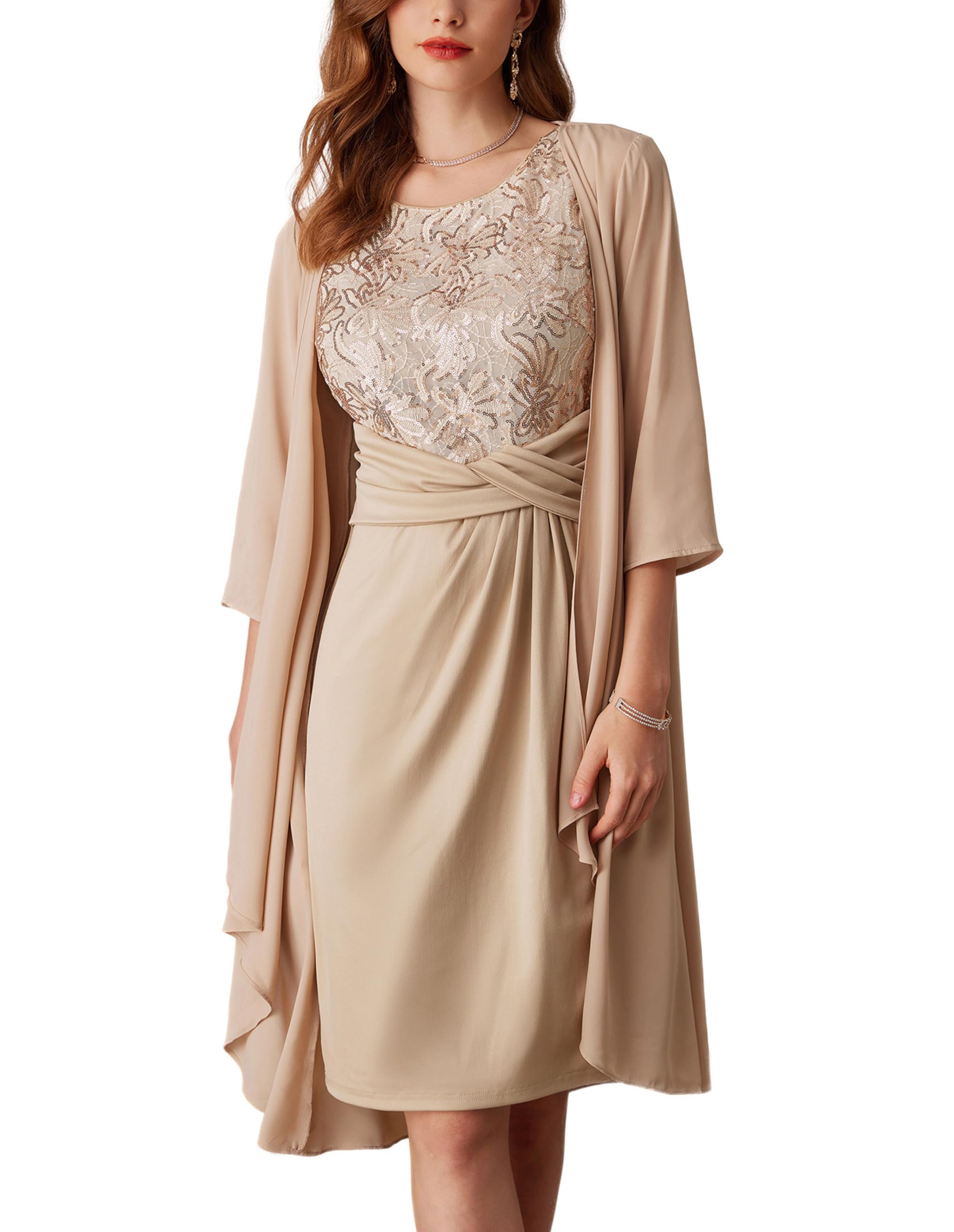 GRACE KARIN Women's Sequin Two Piece Dress Set with Jacket - Mother of The Bride & Wedding Guest Formal Outfit for Special Occasions, Parties & Evening Events
