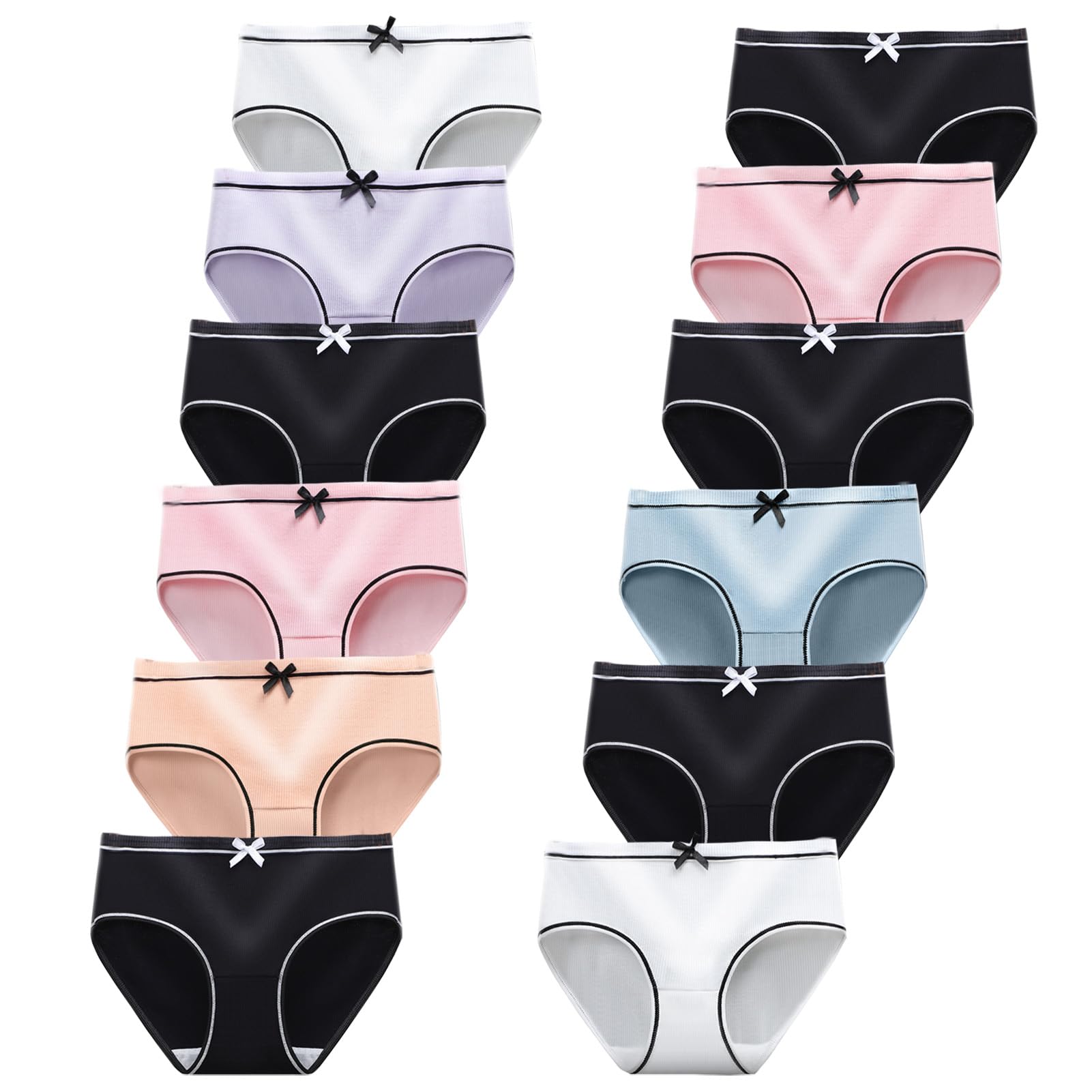 12 Pack Girls Cotton Underwear - Soft Breathable Teen Briefs for Everyday Comfort & School Wear