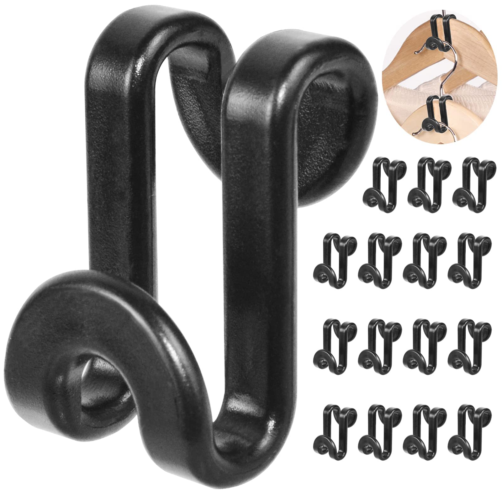 50PCS Hanger Connector Hooks - Space Saving Closet Organizer for Wooden/Velvet/Metal/Plastic Hangers - Black BIGOU Clothes Hanger Extender - Perfect for Small Closets, Wardrobe Organization & Laundry Room Storage