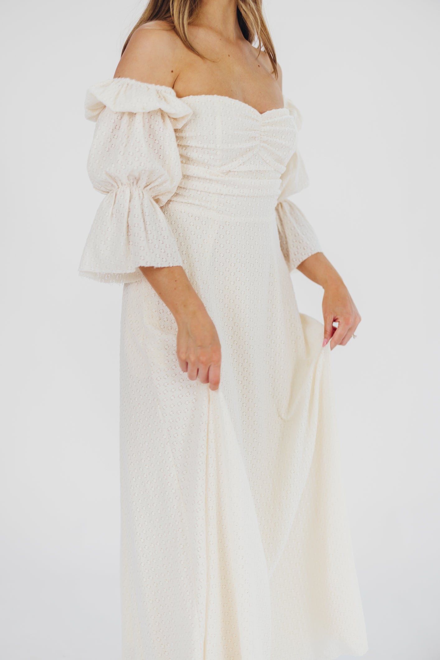 Corrine Tiered Sleeve Maxi Dress with Pockets in Ivory Cream - Bump Friendly Maternity Dress for Pregnancy, Nursing & Postpartum - Perfect for Baby Showers, Beach Vacations & Summer Weddings