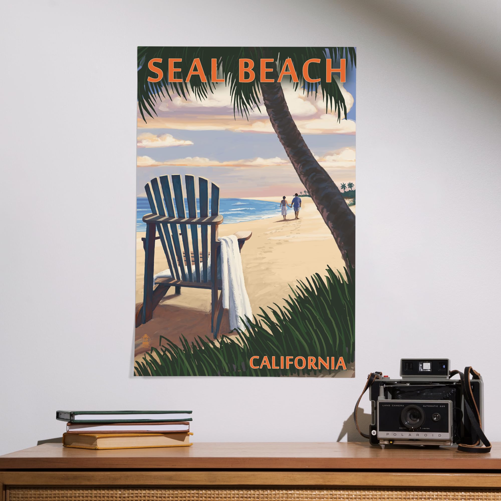 Lantern Press 16x24 Inch Giclee Art Print - Seal Beach California Sunset with Adirondack Chairs - Coastal Wall Decor for Living Room, Bedroom & Office