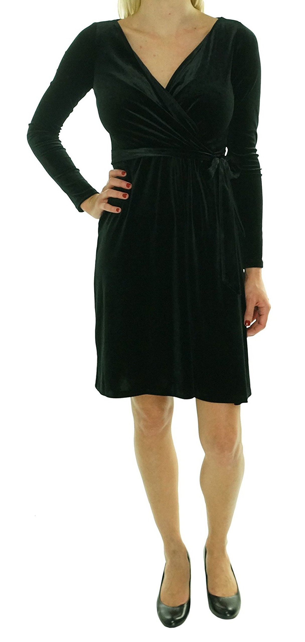 Anne Klein Women's Velvet Wrap Dress - Size L, Black | Elegant Formal & Party Wear for Evening Events, Weddings & Office Occasions