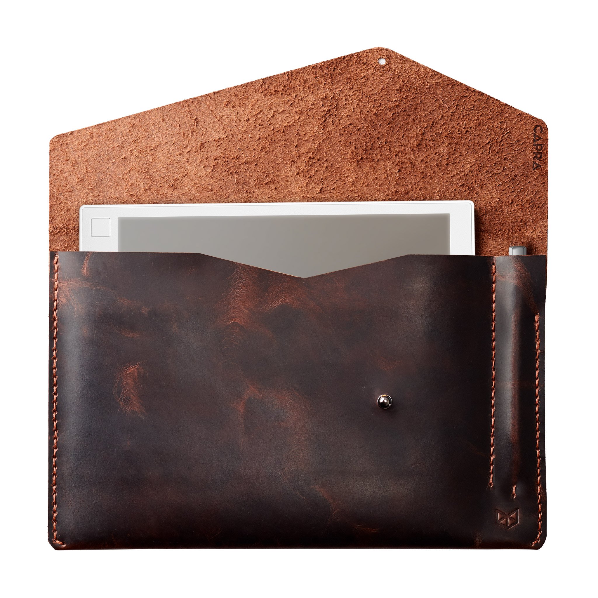 Premium reMarkable 2 Tablet Case - Handmade Red Brown Leather Folio Cover with Marker Holder | Protective Sleeve for E-ink Digital Paper | Perfect Gift for Men | Ideal for Business Professionals & Students