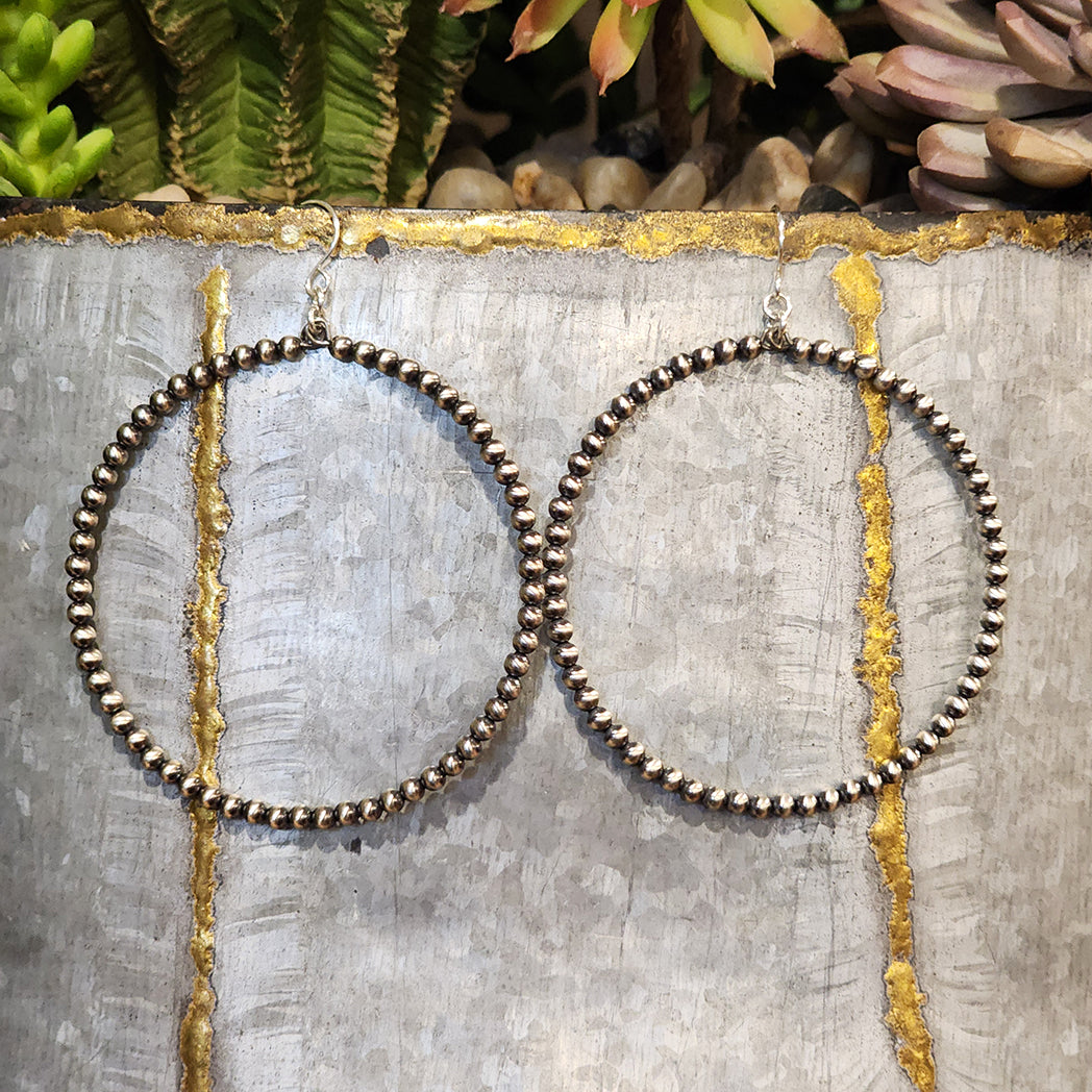 Authentic Navajo Pearl Earrings for Women - 3mm Large Size Handmade Sterling Silver Dangle Earrings - Perfect for Boho, Western, and Native American Fashion