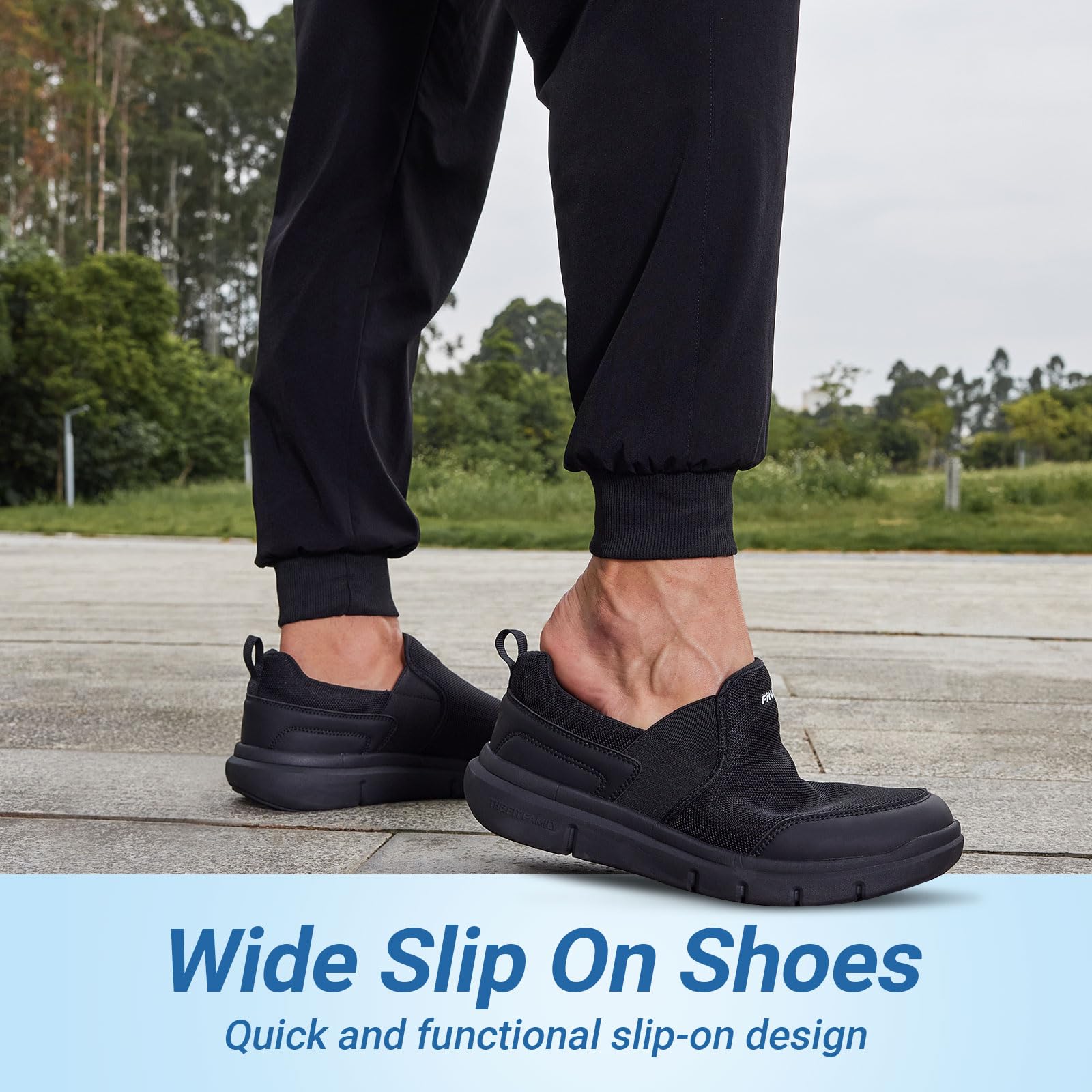 FitVille Men's Extra Wide Slip-On Walking Shoes - Lightweight Non-Slip Breathable Casual Loafers for All-Day Standing Comfort - Perfect for Work, Travel & Daily Wear