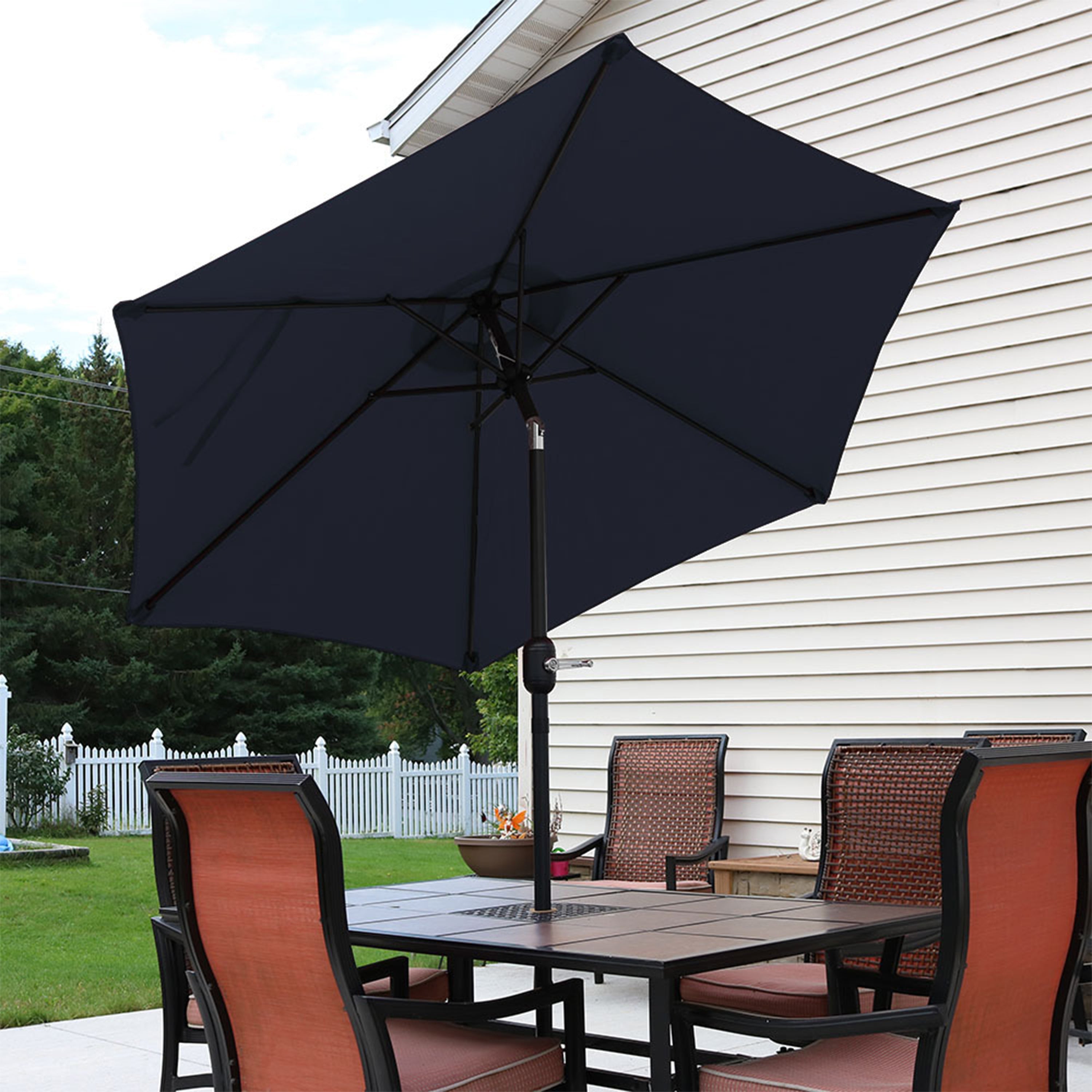 Sunnydaze 7.5 Foot Aluminum Outdoor Patio Umbrella with Tilt & Crank Mechanism - Perfect for Poolside, Backyard, Deck, and Garden Shade