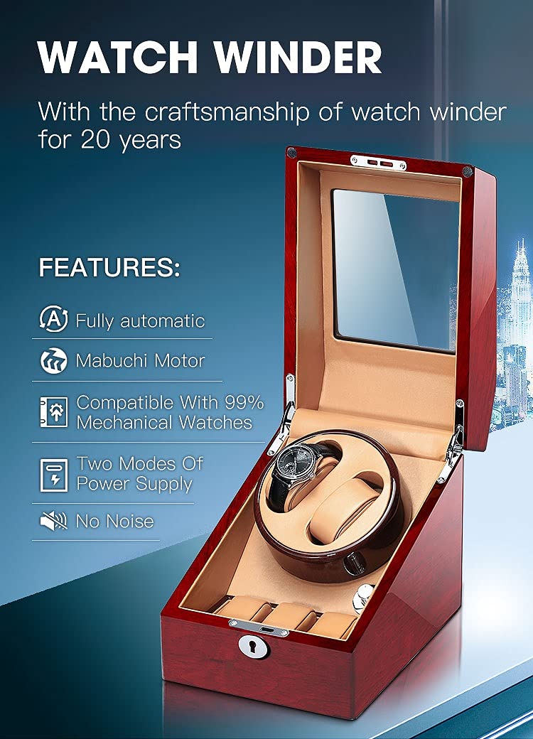 Premium 2 Automatic Watch Winder Box with 3 Storage Compartments - Solid Wood Shell & Adjustable Watch Pillows - Battery or AC Powered (Black) - Perfect for Watch Collectors & Luxury Timepiece Storage