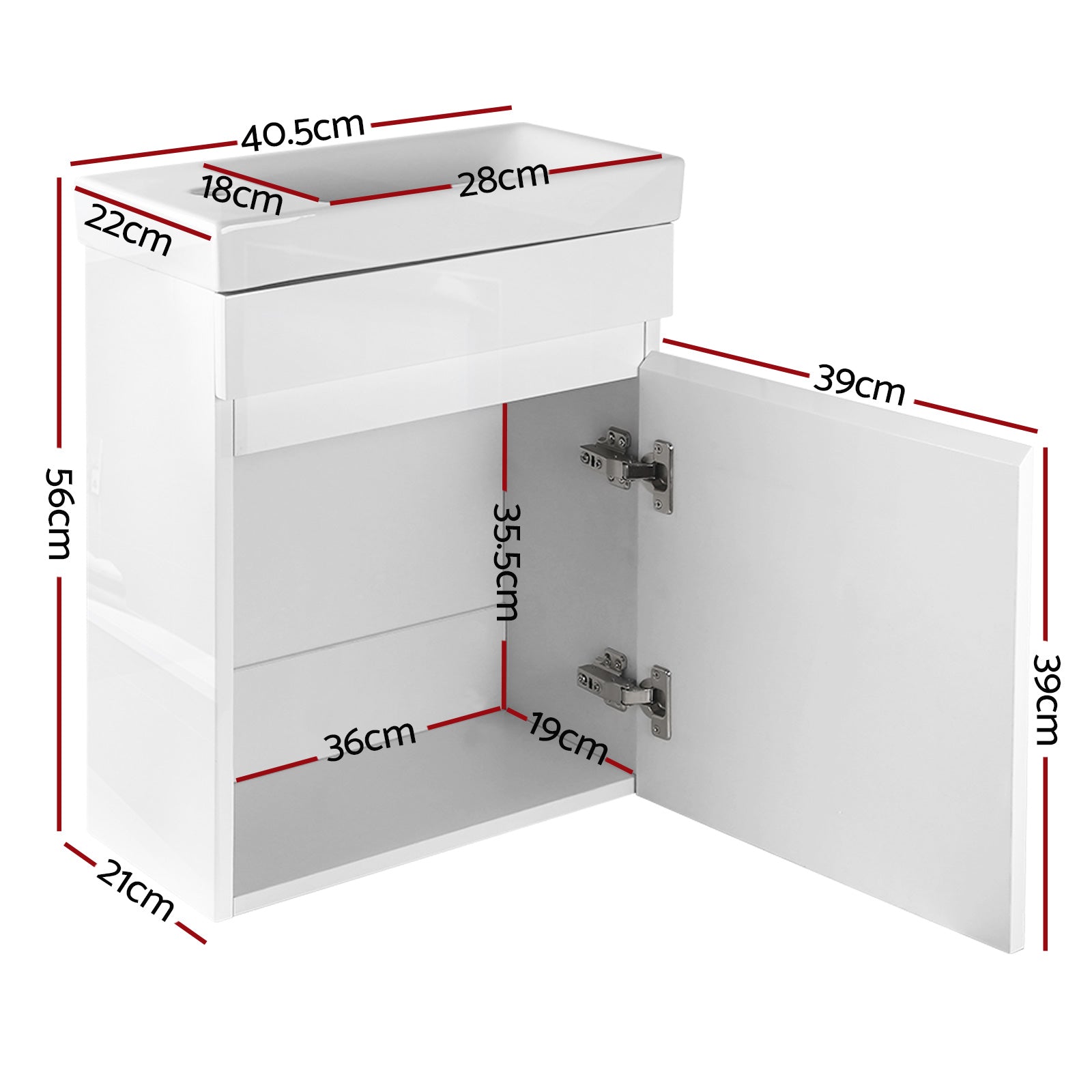400mm White Wall Mounted Ceramic Bathroom Vanity Basin with Sink & Storage Cabinet - Space Saving Design for Small Bathrooms, Powder Rooms & Modern Homes