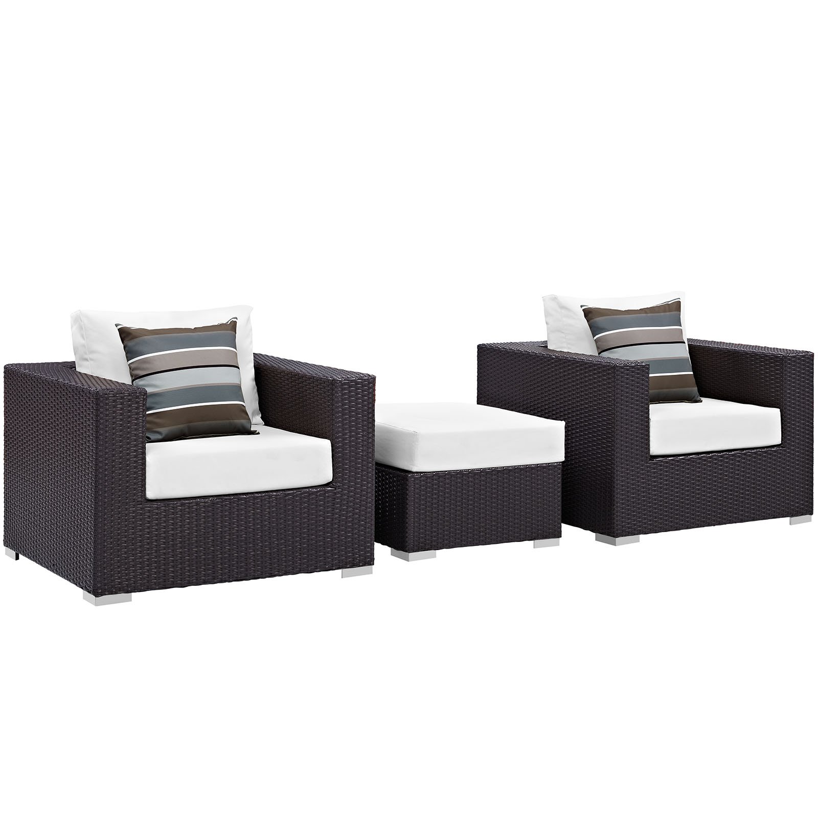 Modway Convene 3-Piece Wicker Rattan Outdoor Patio Furniture Set - Espresso & White - Perfect for Backyard, Garden, Poolside or Balcony Relaxation