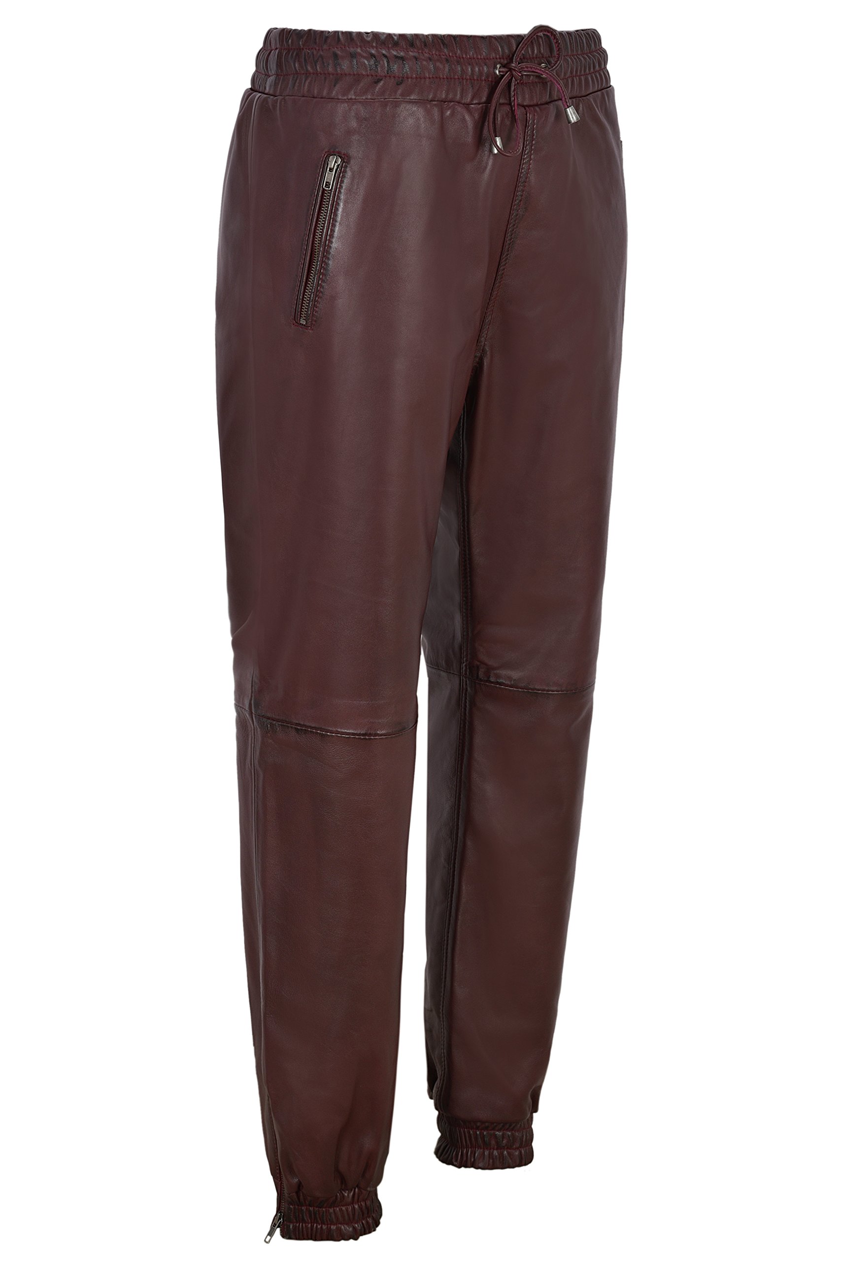 Premium Men's 100% Genuine Lambskin Leather Jogger Pants with Zipper - Comfortable Sweatpants for Casual Wear, Gym & Outdoor Activities