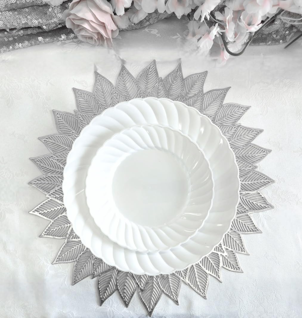120-Piece Metallic Vinyl Placemats Set - Shiny Silver Pressed Place Mats for Weddings, Parties & Special Occasions - Elegant Table Decor & Centerpiece Accent