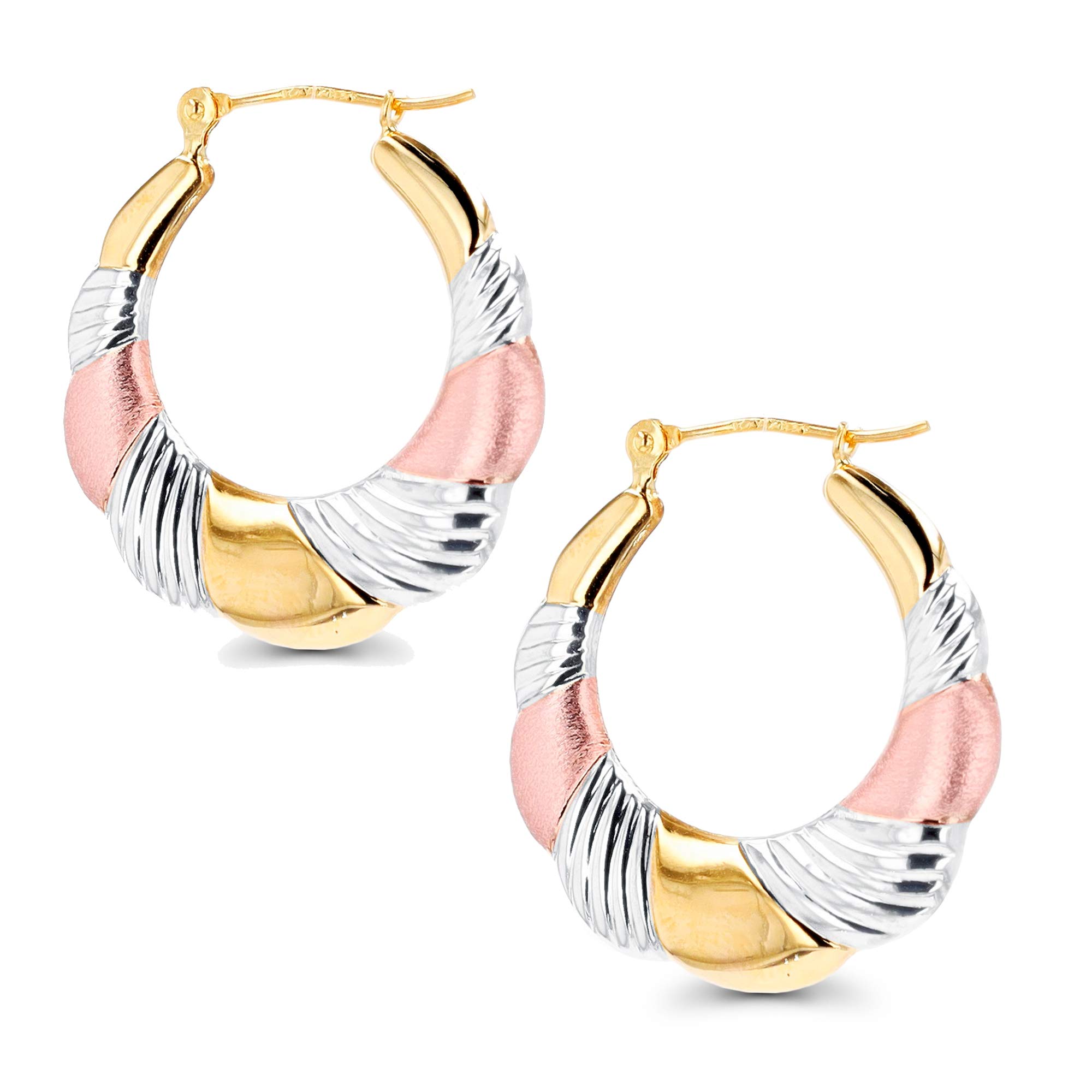 14K Solid Gold Twist Hoop Earrings for Women – 3.50x21mm Hypoallergenic Hoops for Sensitive Ears – Polished & Satin Finish – Perfect for Everyday Wear, Office & Special Occasions