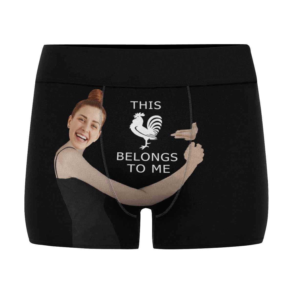 Custom Face Shorts - Personalized Underwear with Your Photo - This Cock Belongs to Me - Funny Novelty Gift for Him - Black (XS-3XL) - Perfect for Birthdays, Anniversaries & Bachelorette Parties