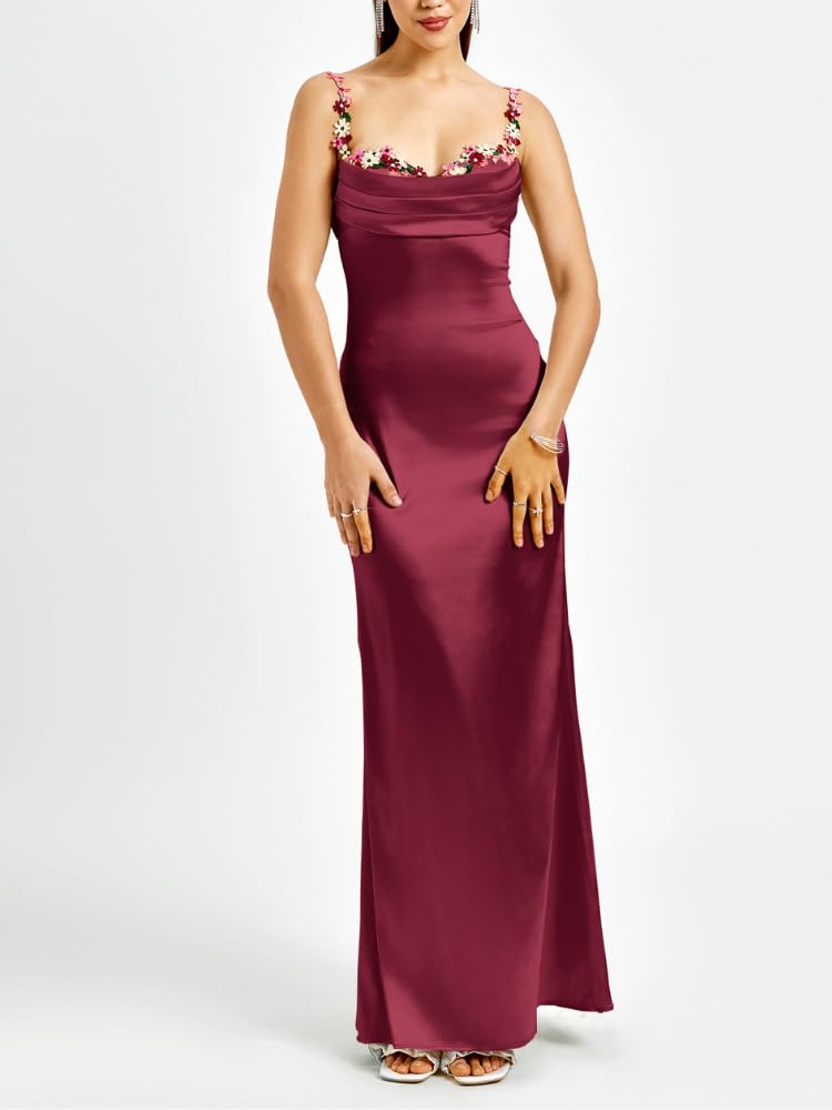 Colysmo Women's Satin Spaghetti Strap Slip Bodycon Maxi Dress - Elegant Sleeveless Evening Gown for Wedding Guest, Party & Formal Occasions | Perfect for Cocktail Events, Date Nights & Special Celebrations