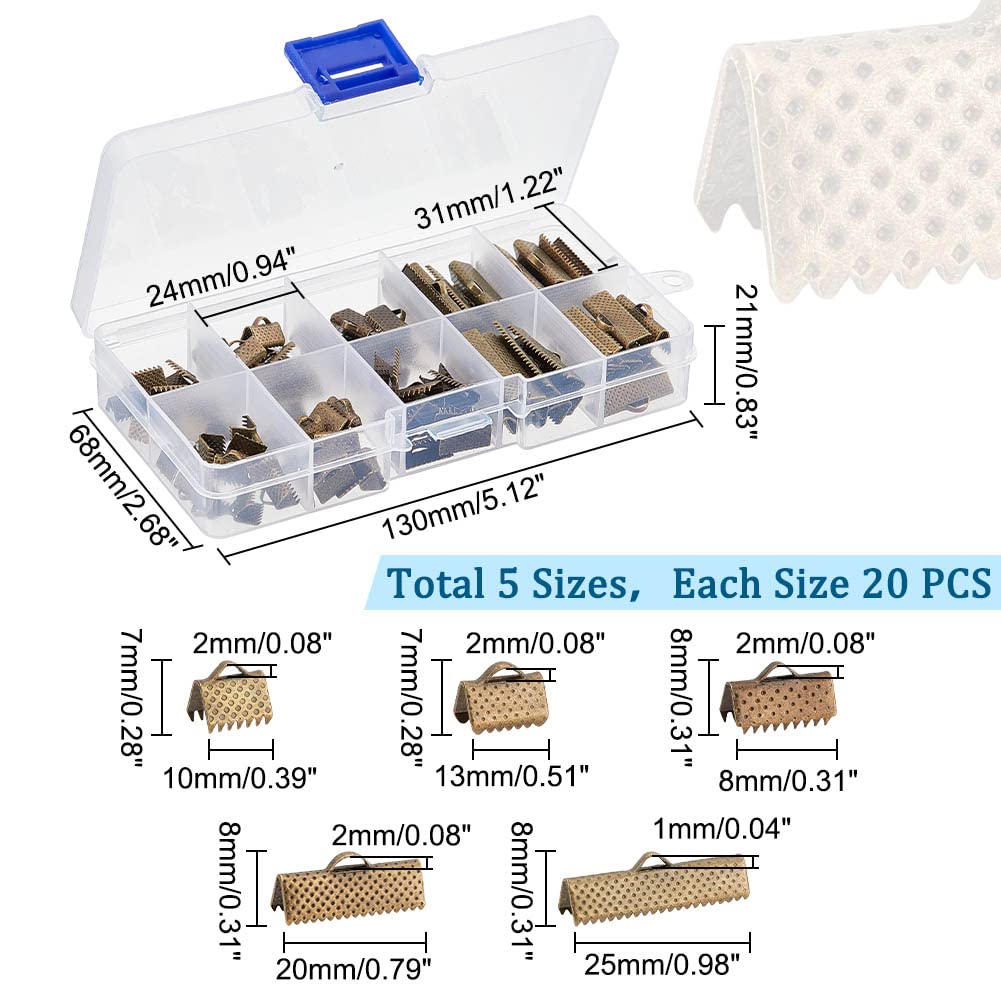 PH PandaHall 100Pcs Antique Bronze Ribbon Clamp End Crimps, 8-25x6-8x5mm Assorted Sizes for Bracelet, Bookmark, Leather Craft, Jewelry Making Supplies – DIY Charm Beading & Scrapbooking