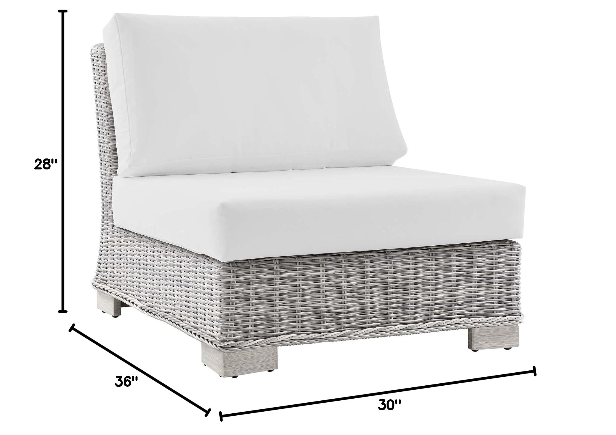 Conway Outdoor Patio Wicker Rattan Armless Chair - Light Gray White - Weather-Resistant All-Weather Lounge Chair for Garden, Poolside, Balcony & Backyard Relaxation